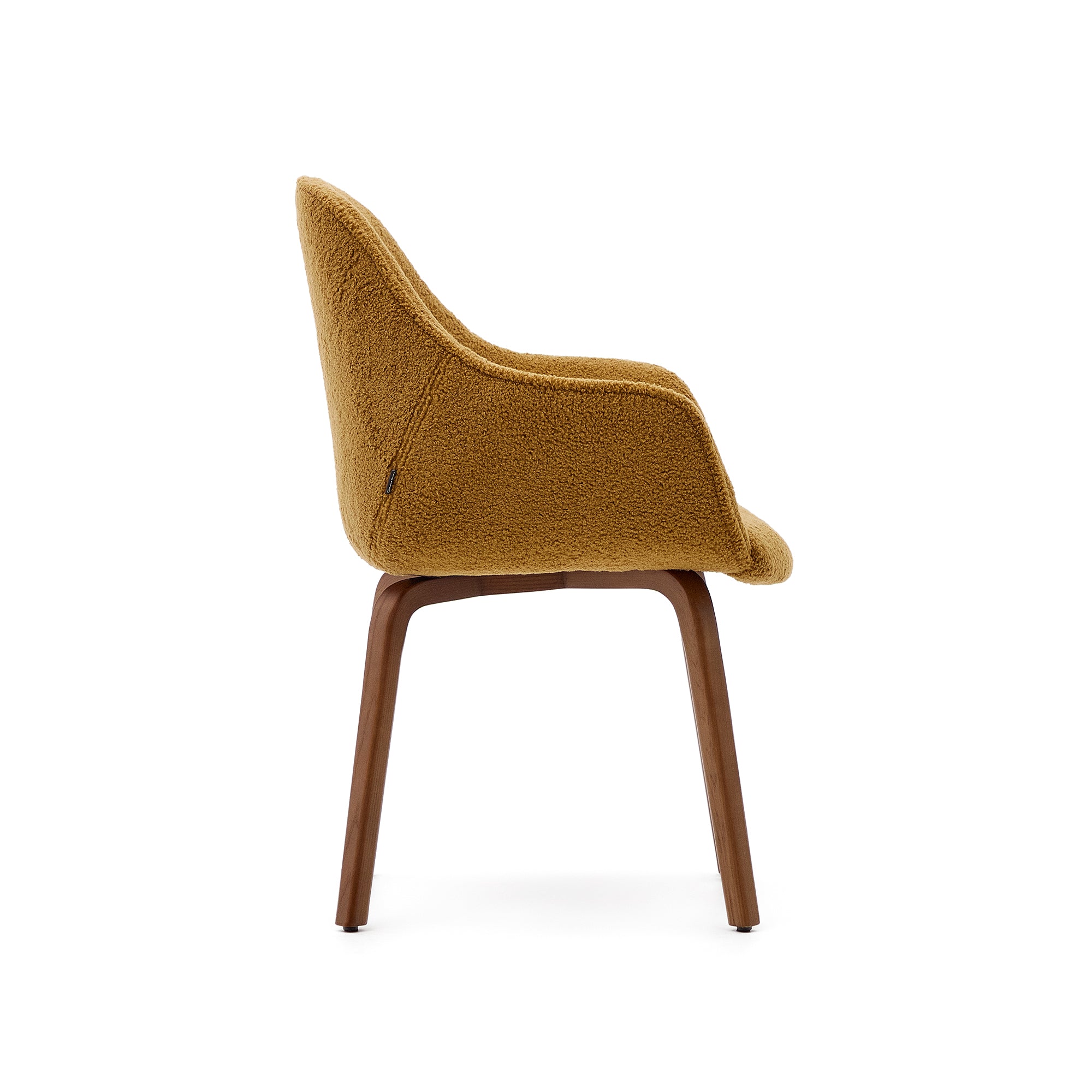 Aleli chair in mustard shearling with solid ash wood legs and walnut finish