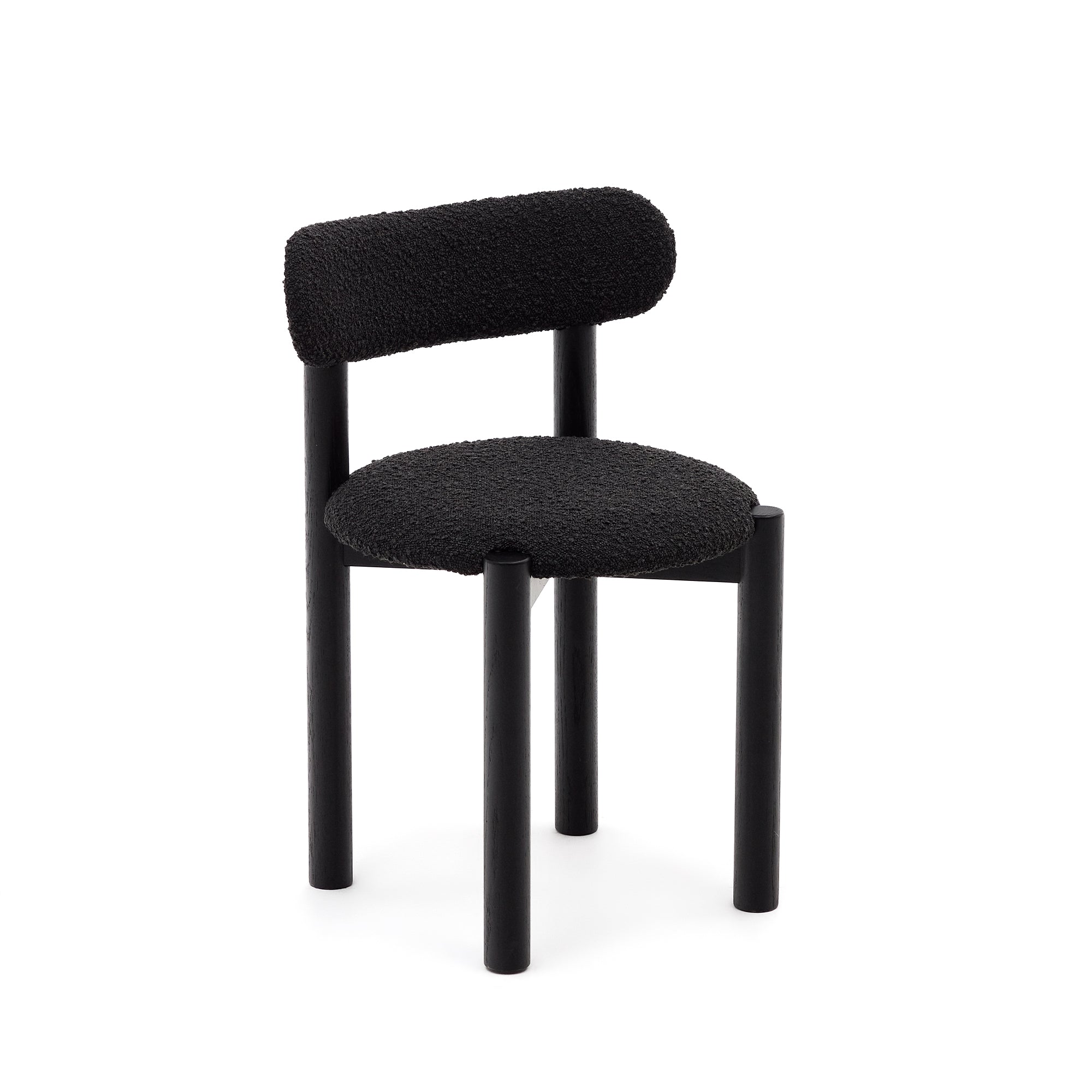 Nebai chair in black fleece and solid oak wood structure with black finish