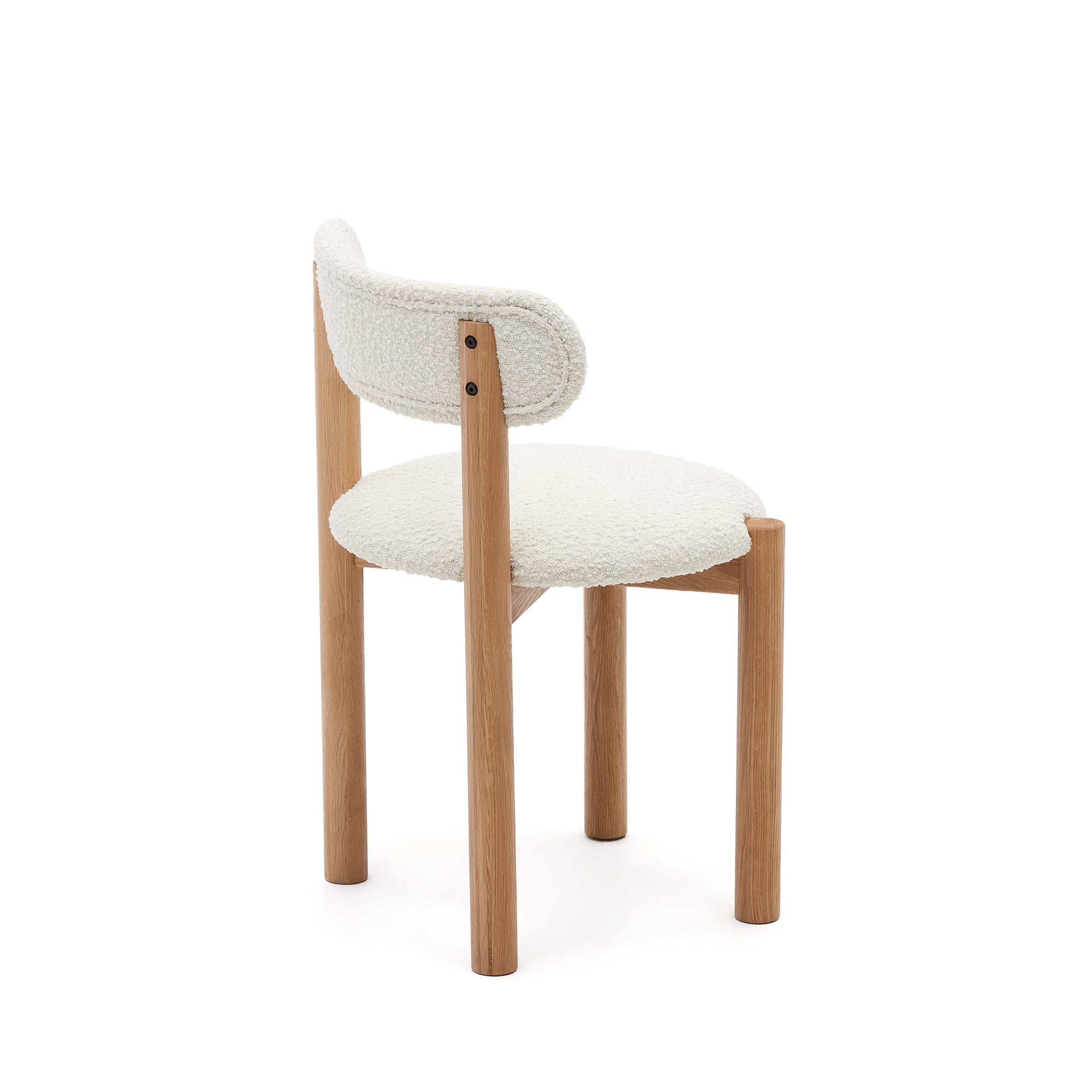 Nebai chair in white fleece and solid oak wood structure with natural finish