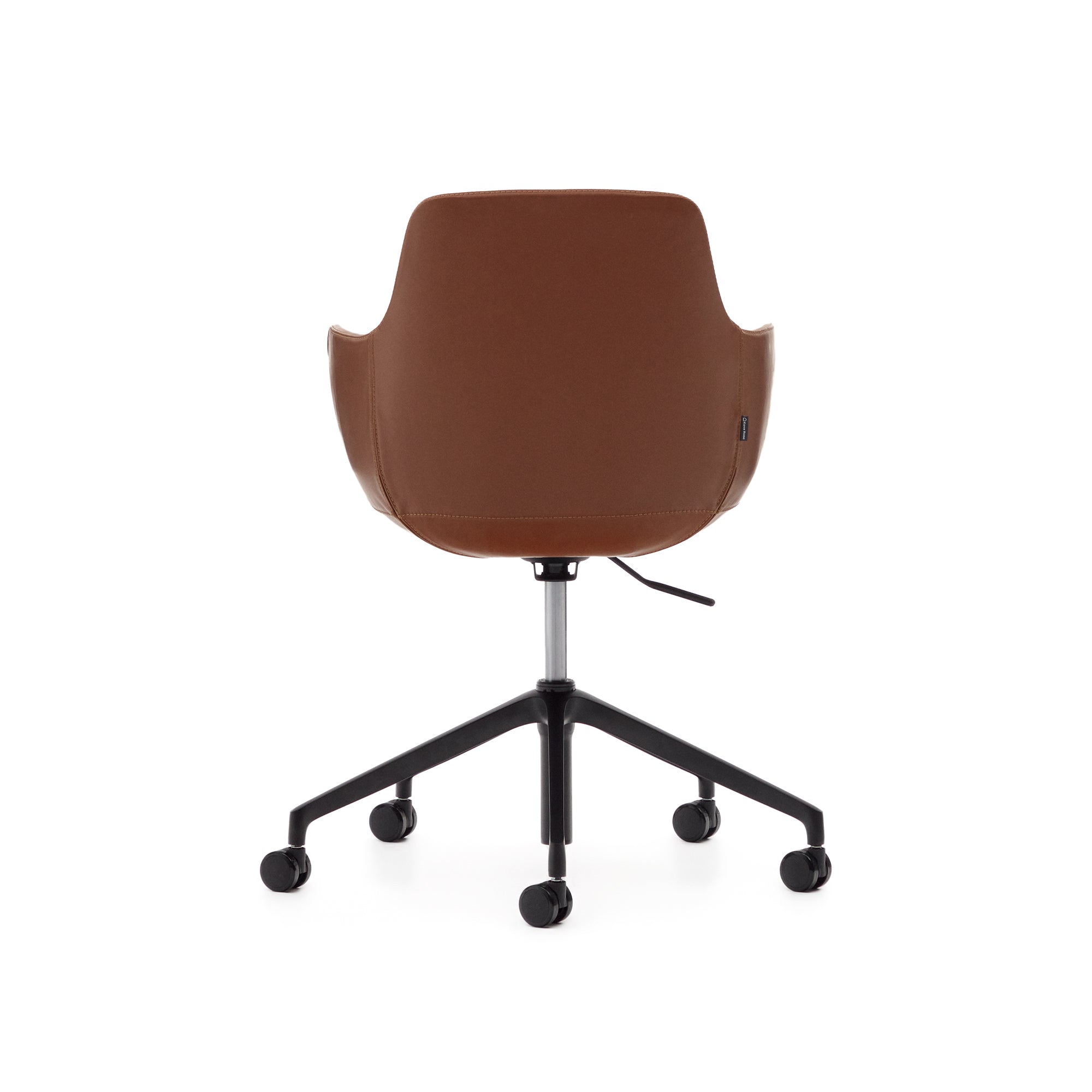 Tissiana desk chair in brown faux leather and aluminium with matte black finish