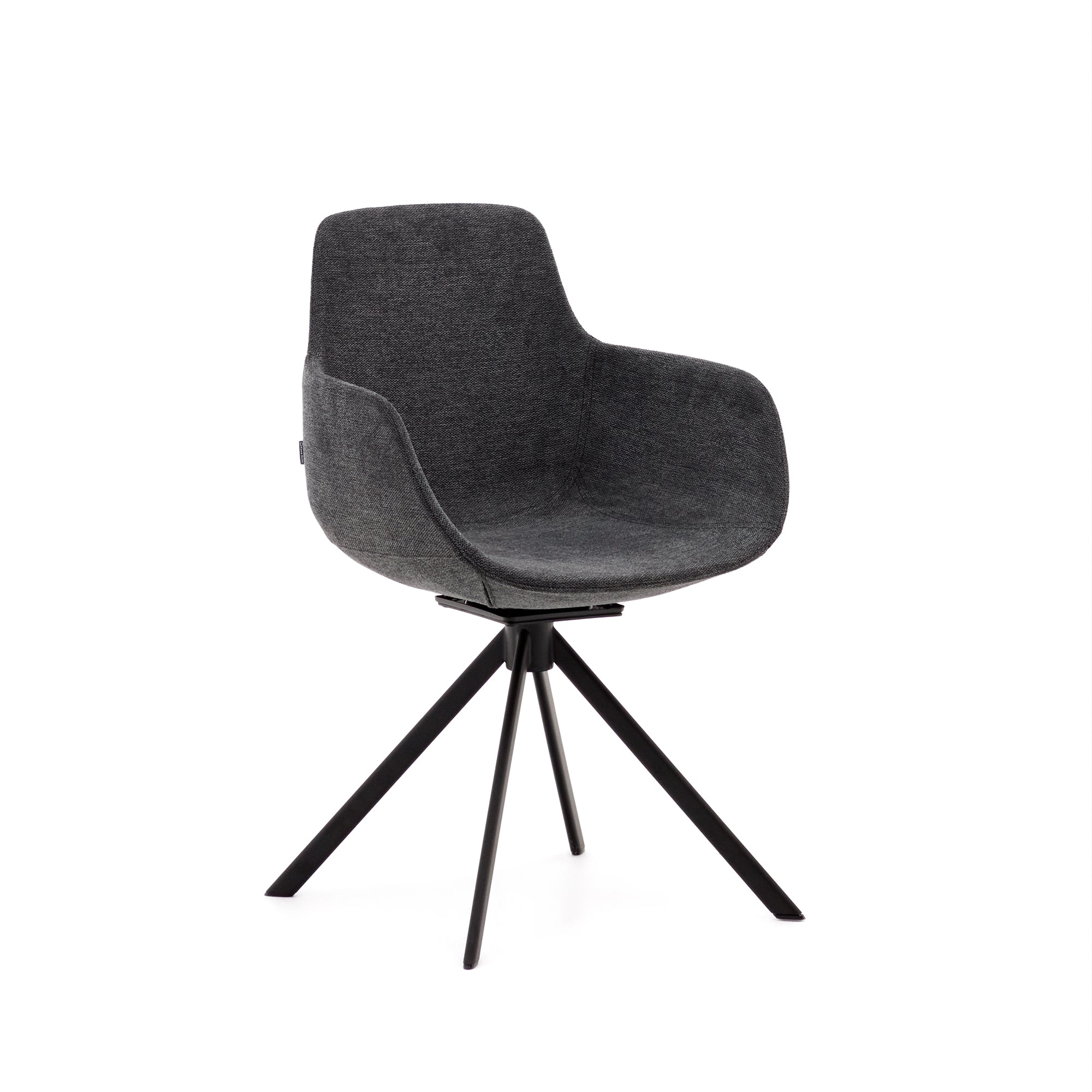 Tissiana self-centring swivel chair in dark grey chenille and matte black aluminium