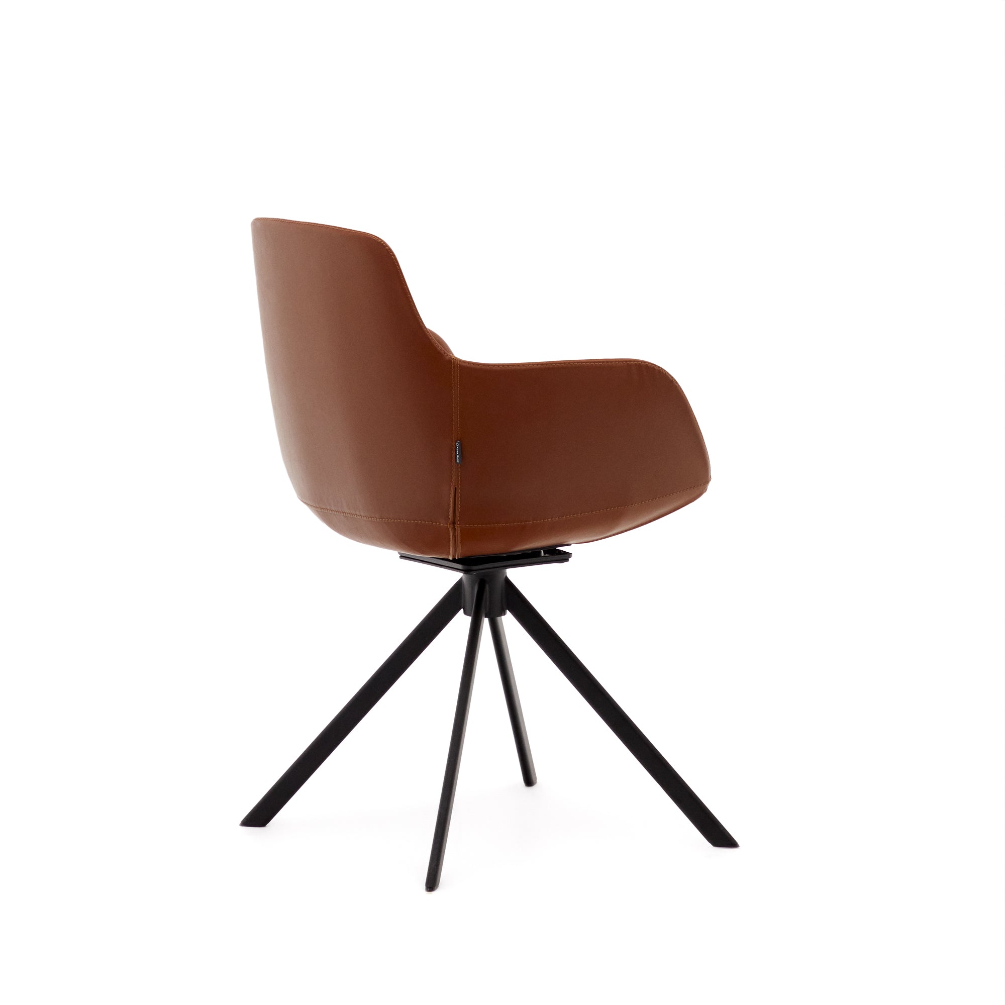 Tissiana self-centring swivel chair in synthetic brown leather and matte black aluminium