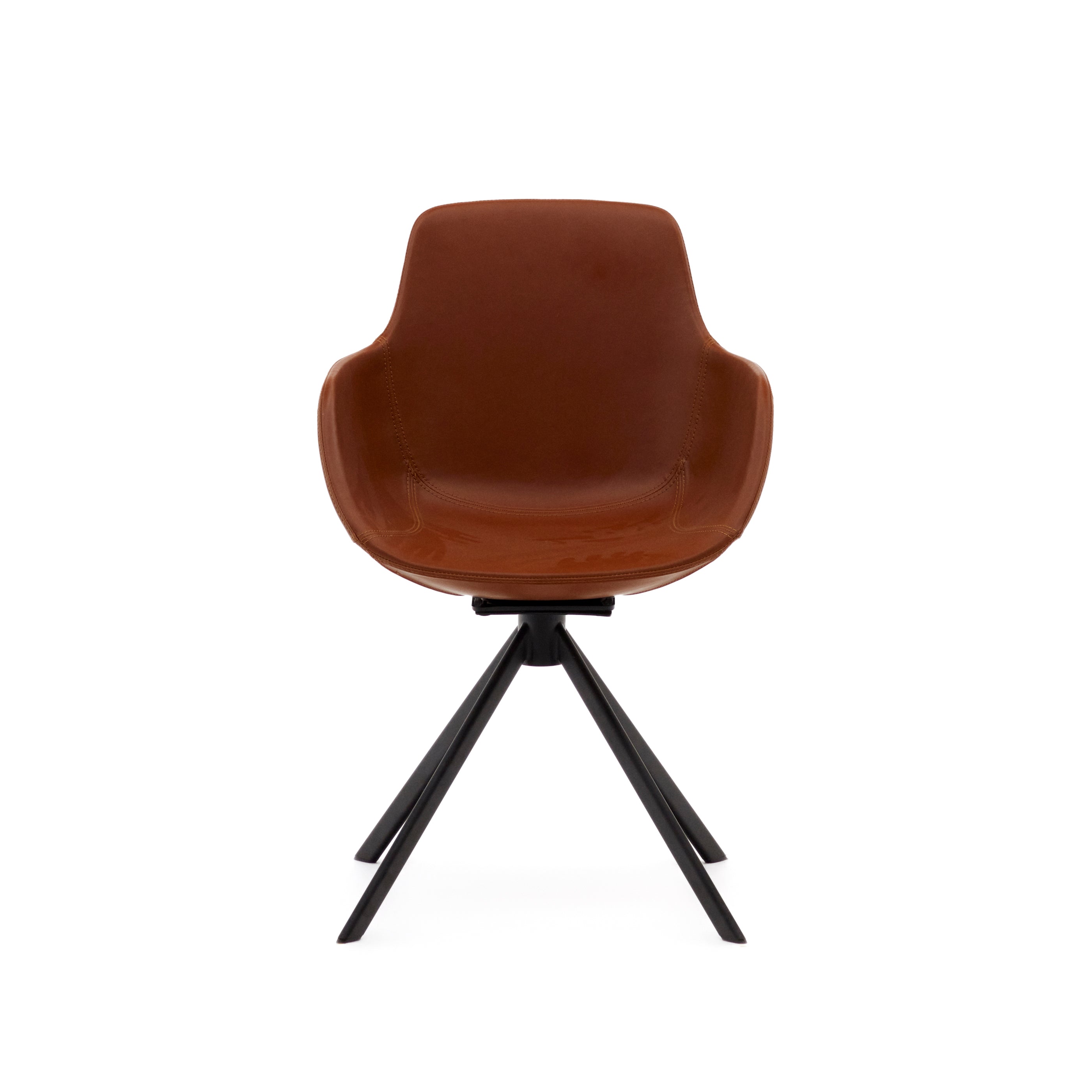 Tissiana self-centring swivel chair in synthetic brown leather and matte black aluminium
