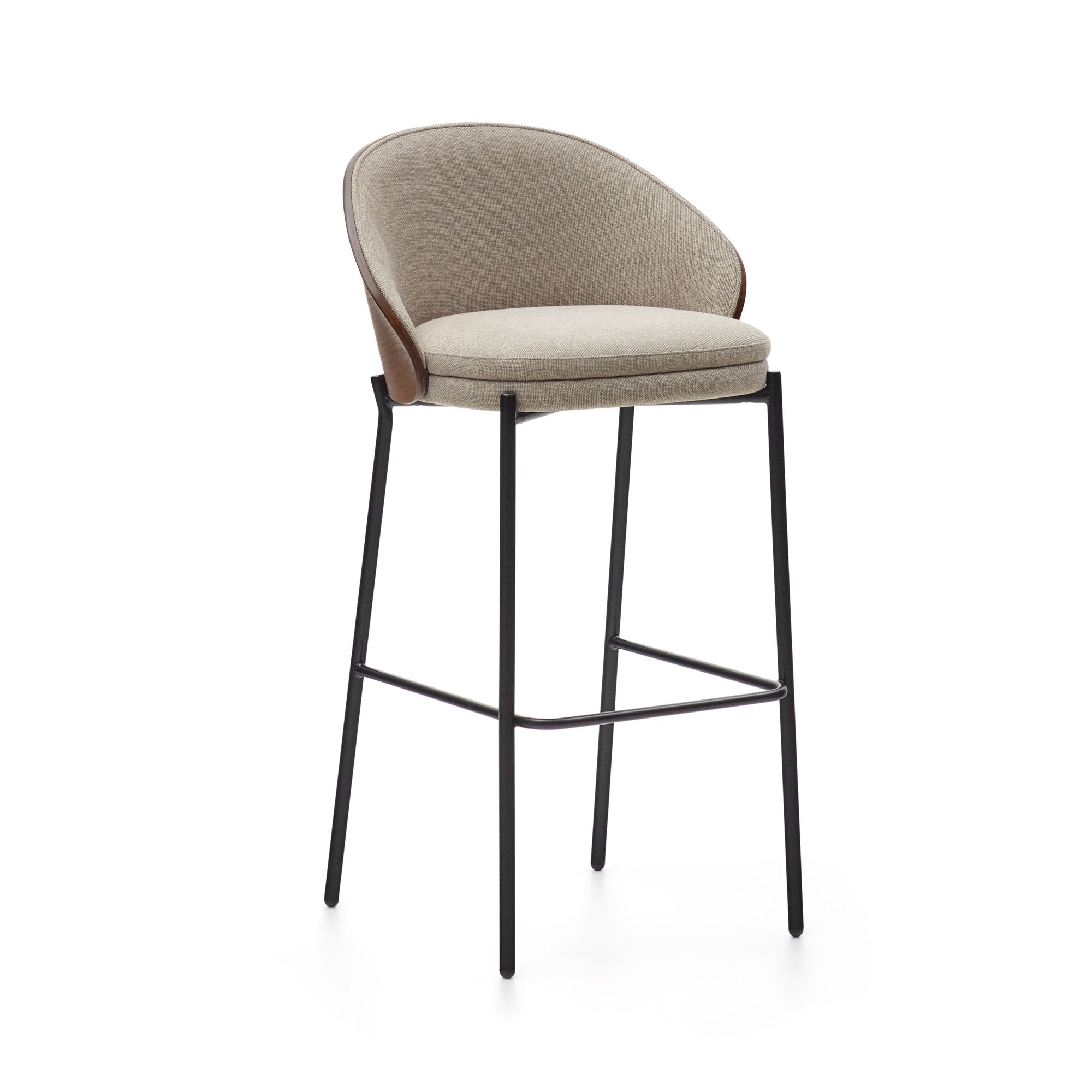 Eamy light brown stool in an ash wood veneer with a wenge finish and black metal, 77 cm