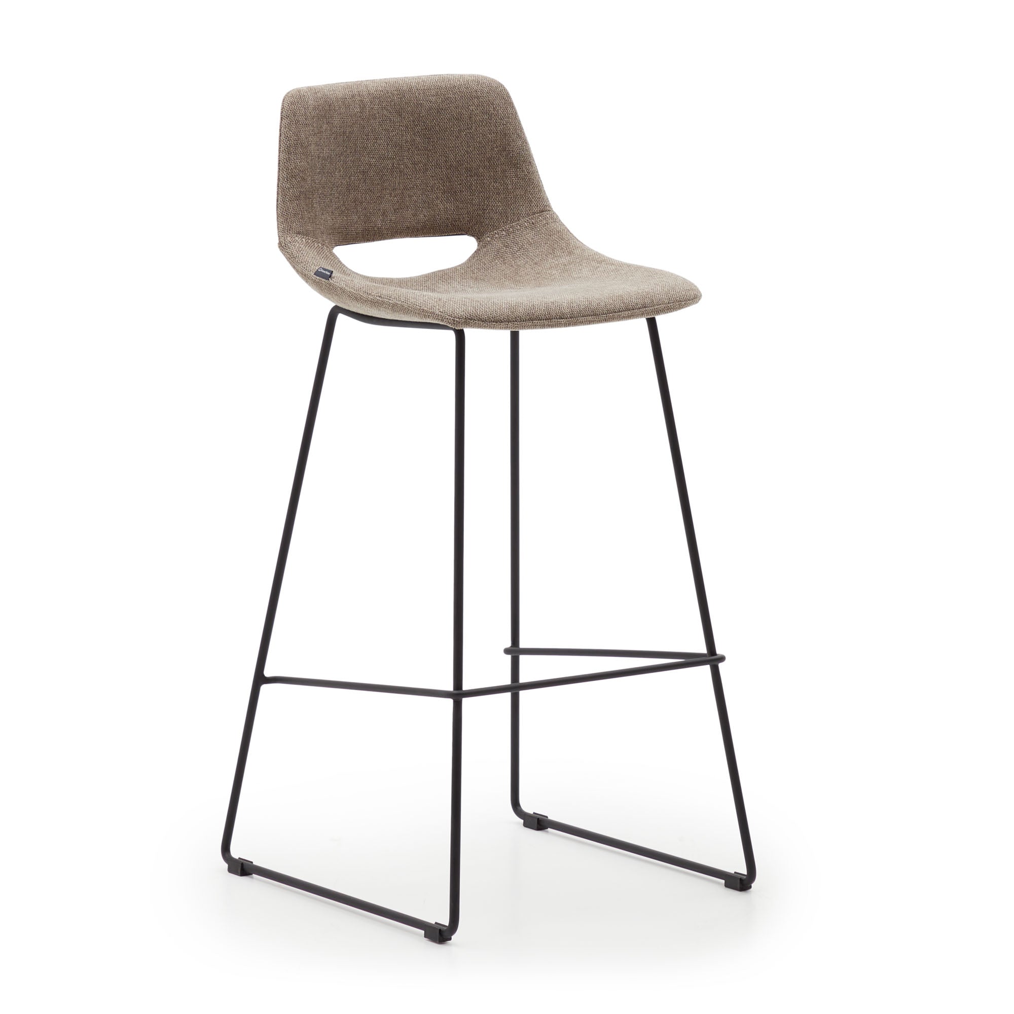 Zahara bar stool in brown with steel legs in black finish, height 76 cm