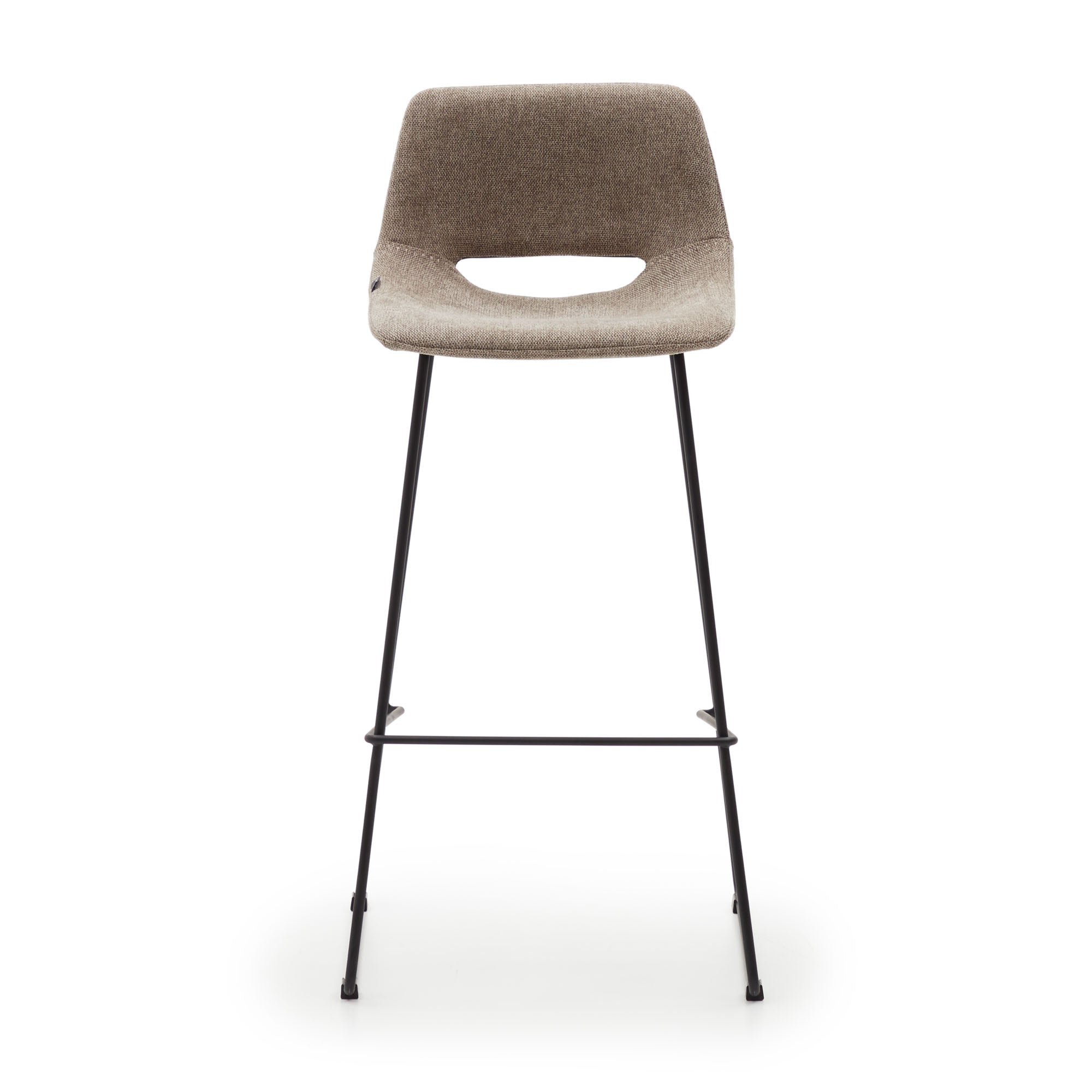 Zahara bar stool in brown with steel legs in black finish, height 76 cm