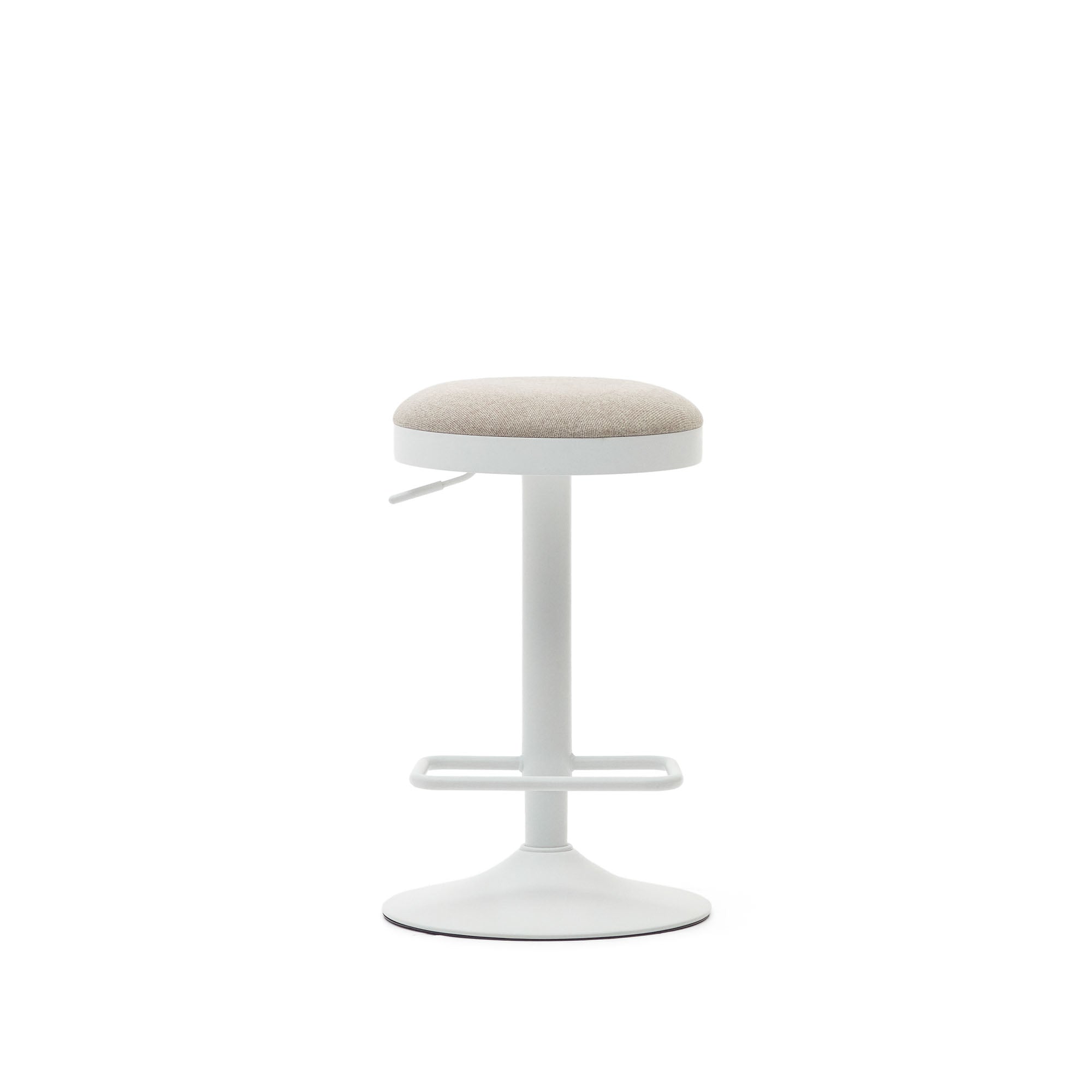 Zaib stool in beige chenille and matt white steel height 58-80 cm