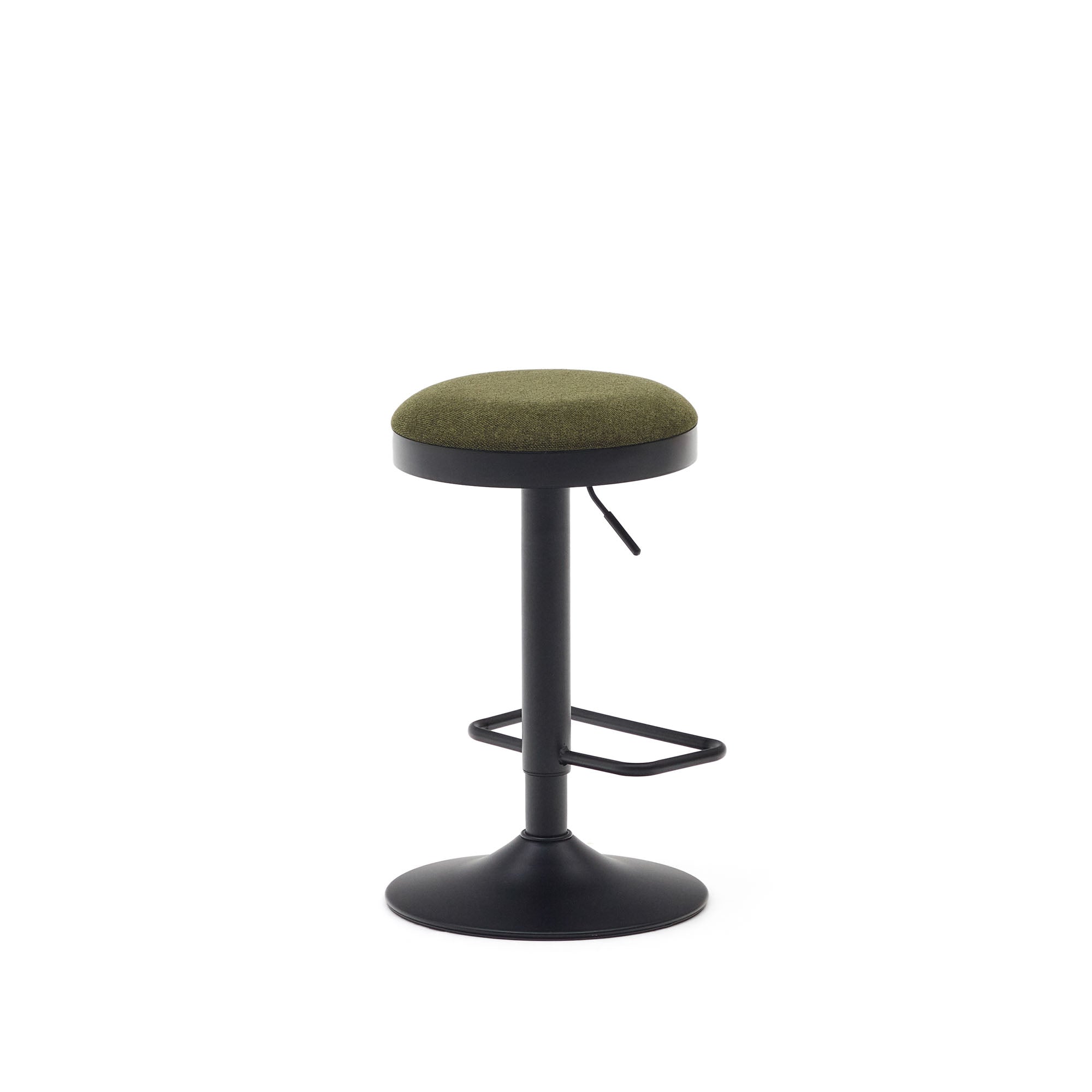 Zaib stool in dark green chenille and matt black steel height 58-80 cm