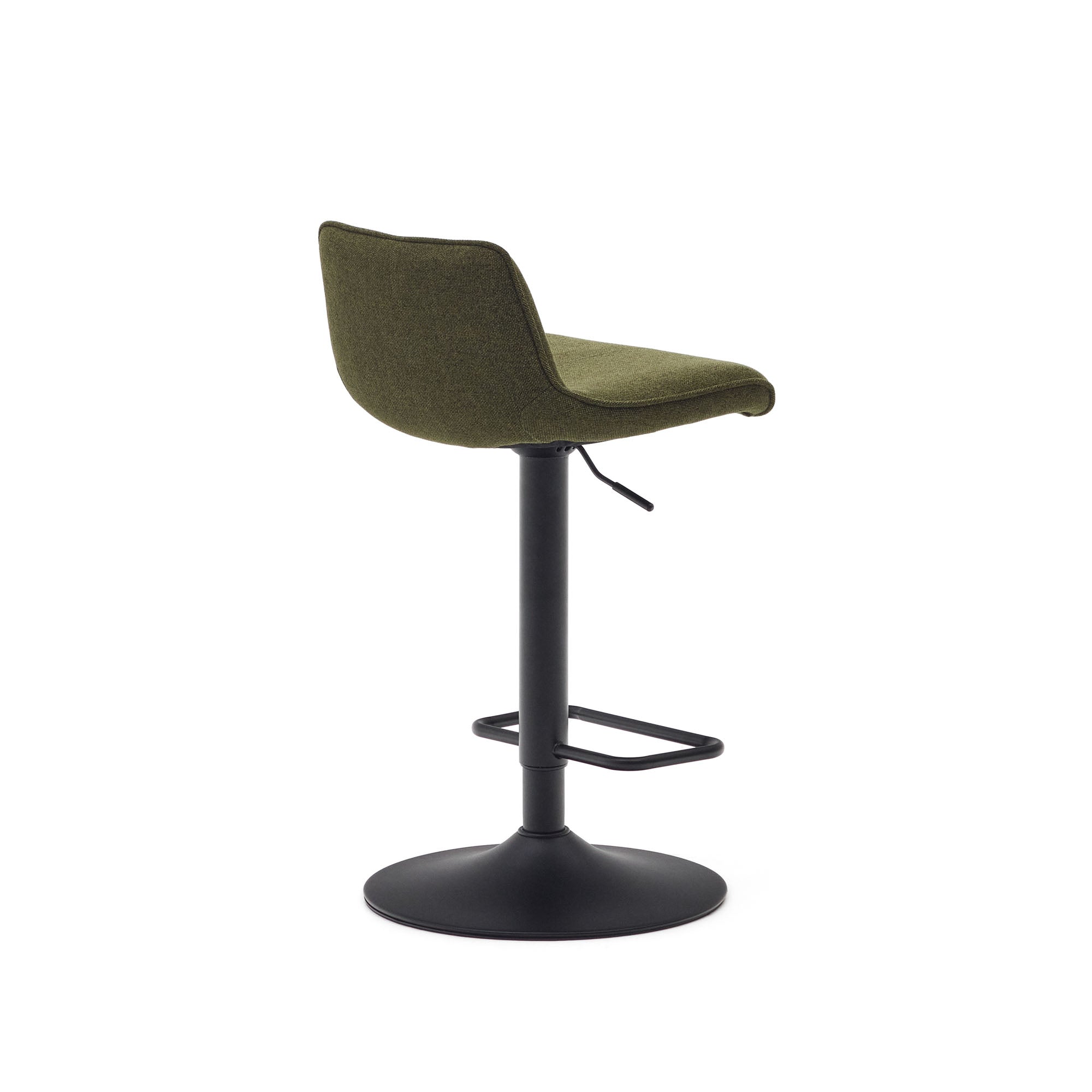 Zenda stool in dark green chenille and matt black steel height 81-102 cm