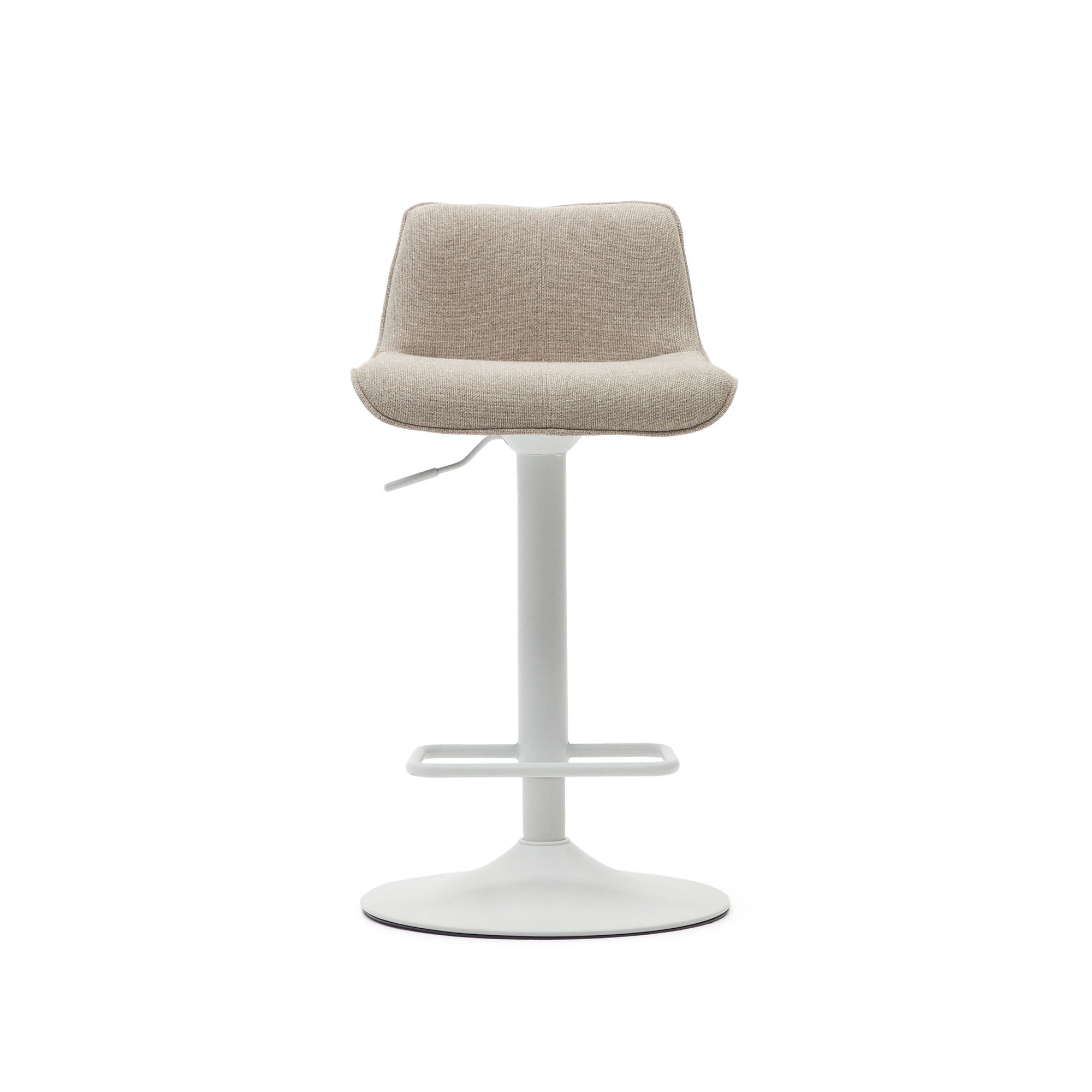Zenda stool in beige chenille and matt white steel 81-102 cm
