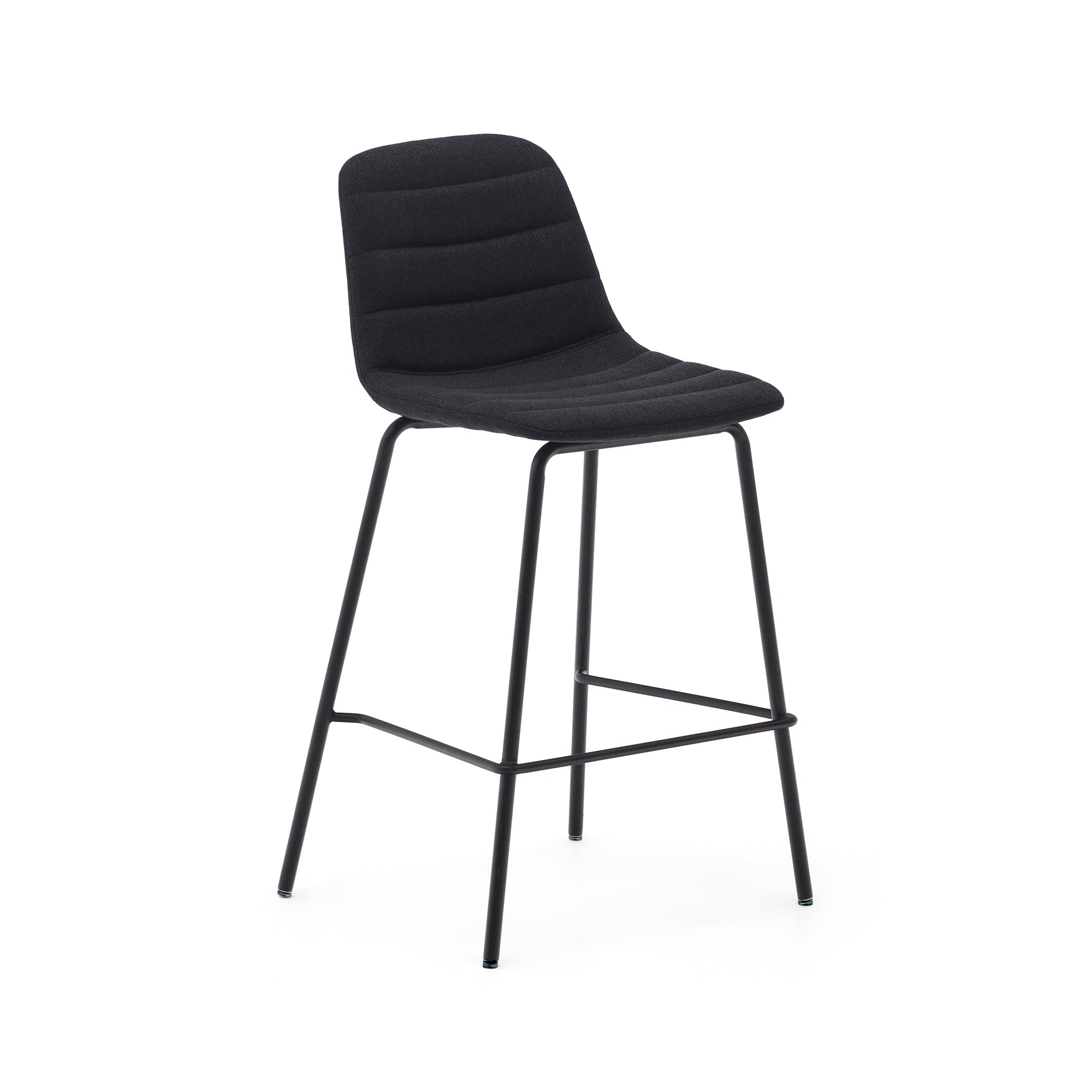 Zunilda stool in black chenille and steel finished with matt black finish height 65 cm 