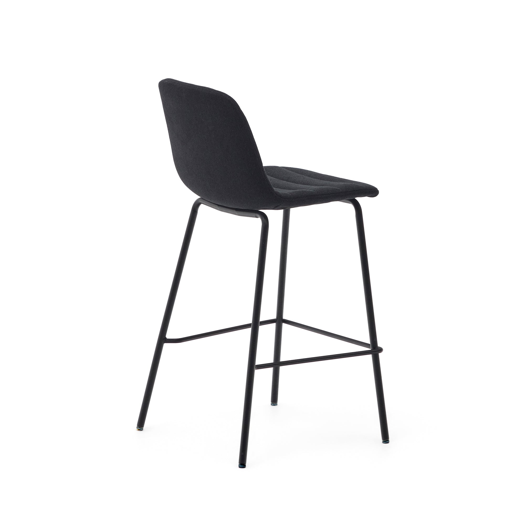 Zunilda stool in black chenille and steel finished with matt black finish height 65 cm 