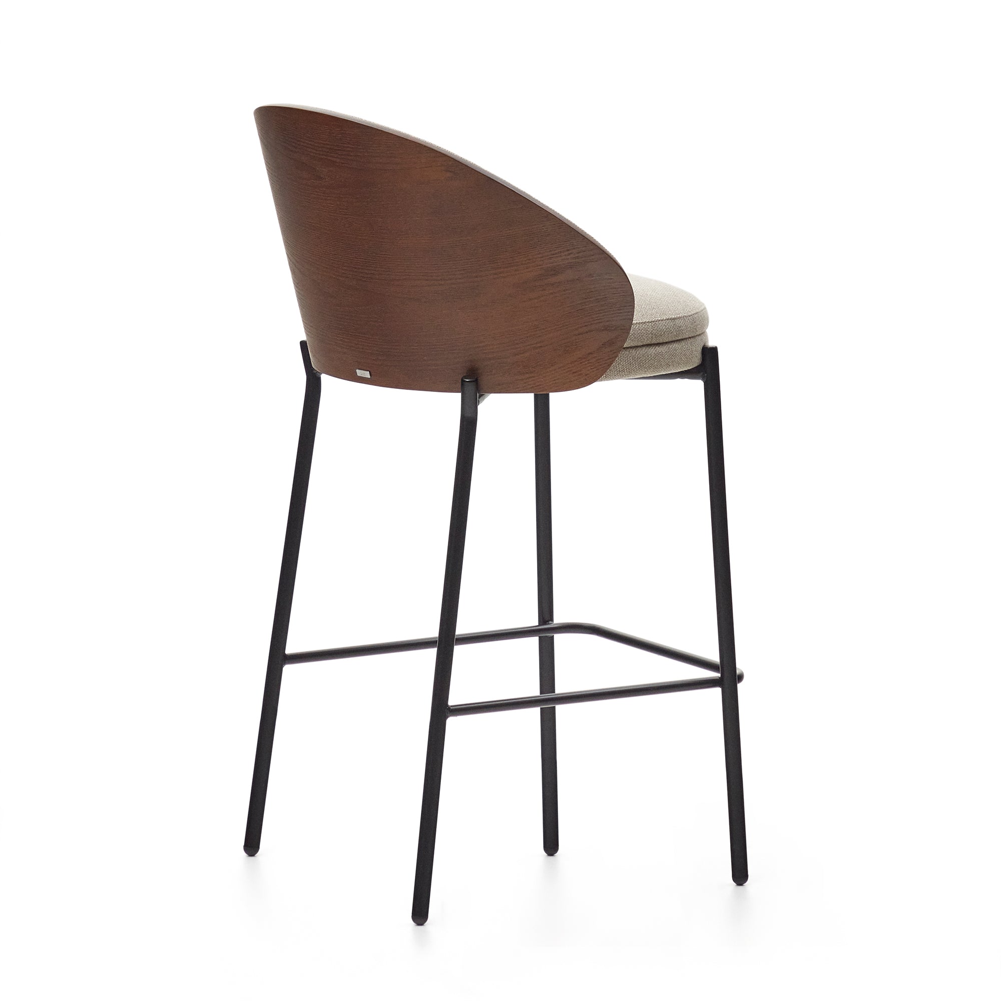 Eamy light brown stool in an ash wood veneer with a wenge finish and black metal, 65 cm