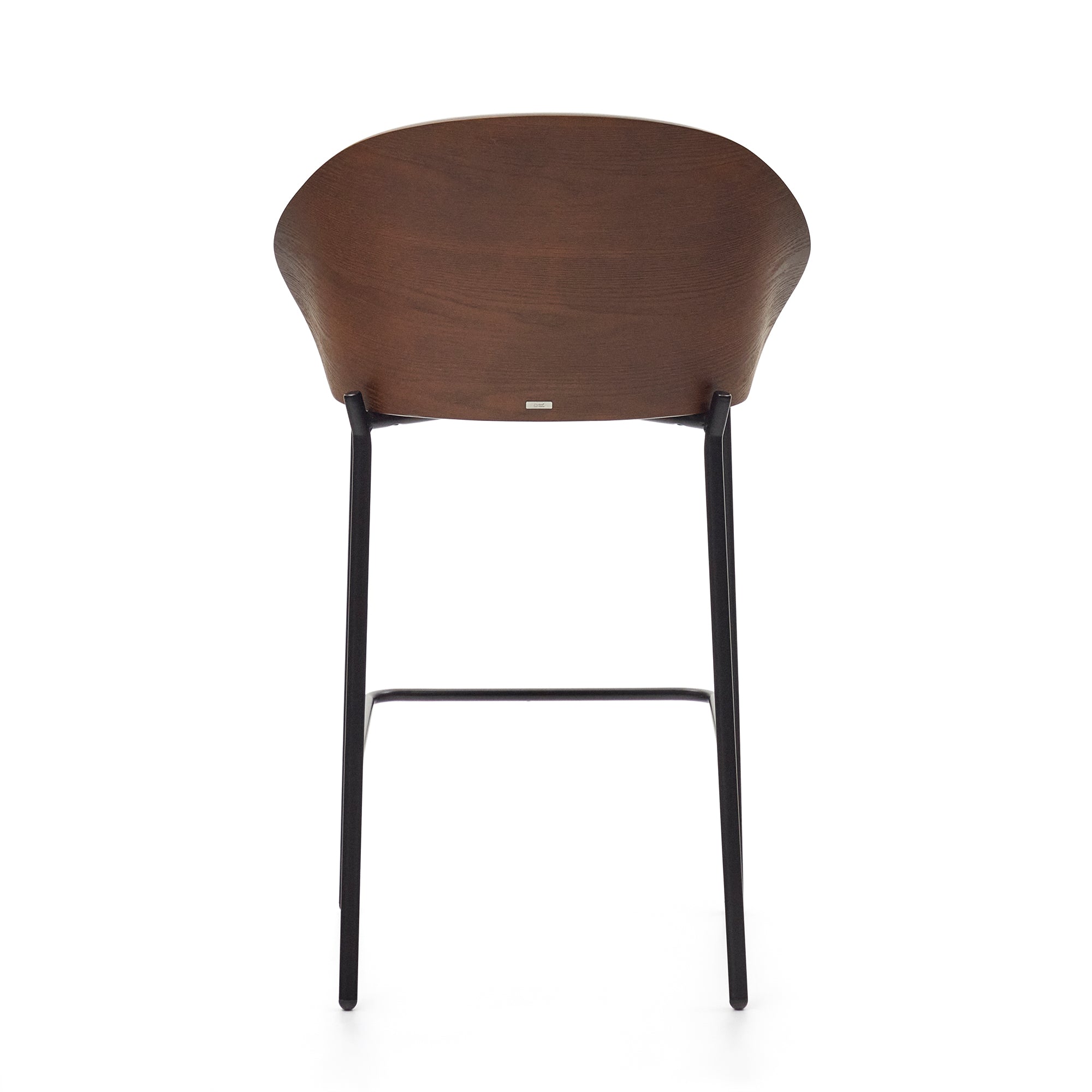 Eamy light brown stool in an ash wood veneer with a wenge finish and black metal, 65 cm