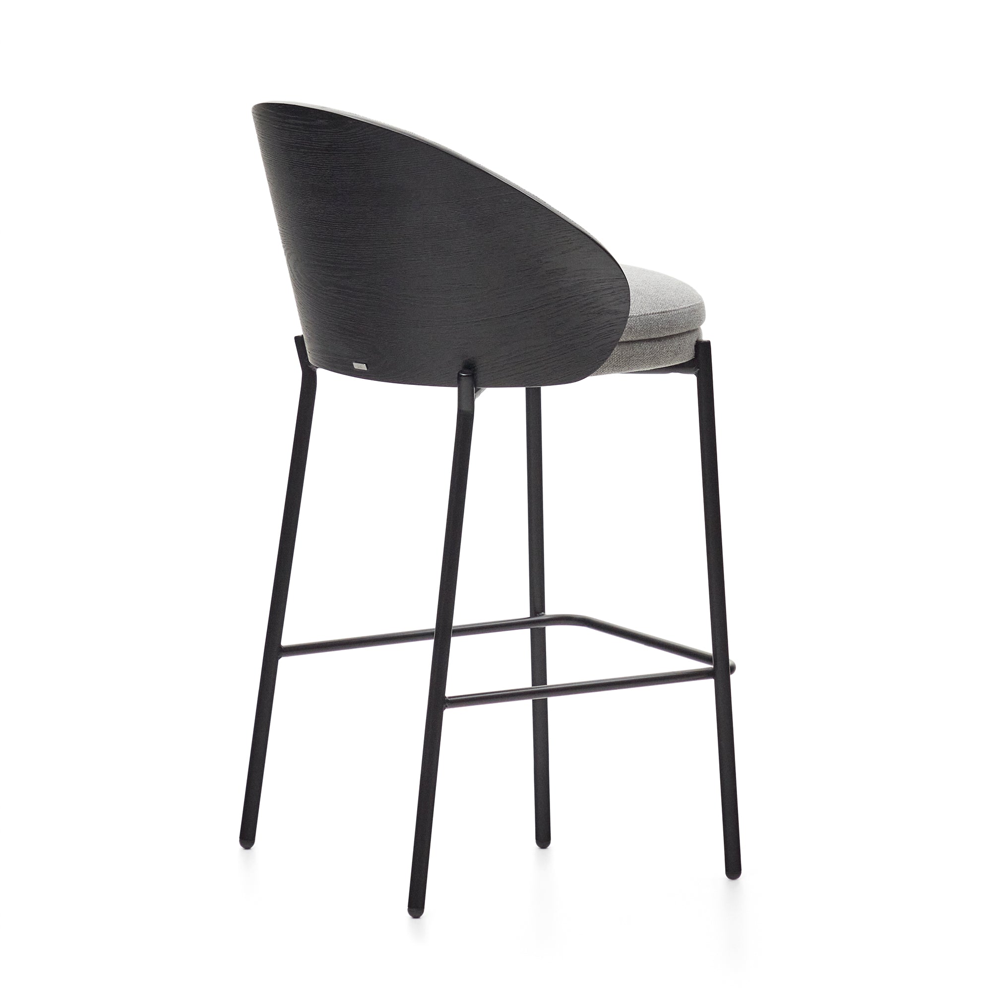 Eamy light grey stool in an ash wood veneer with a black finish and black metal, 65 cm
