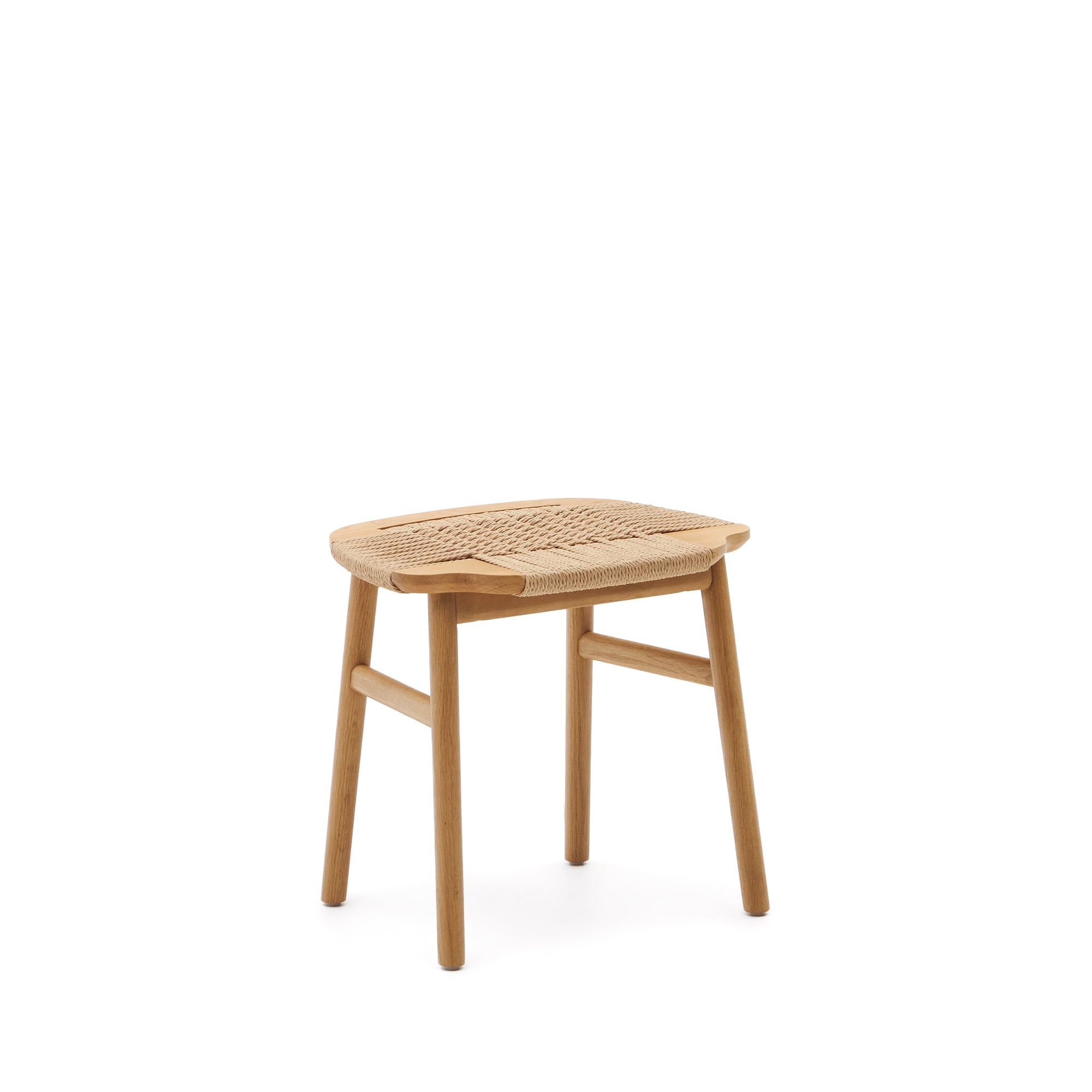 Enit stool made of beige paper cord and solid oak wood with natural finish, 43cm FSC Mix Credit