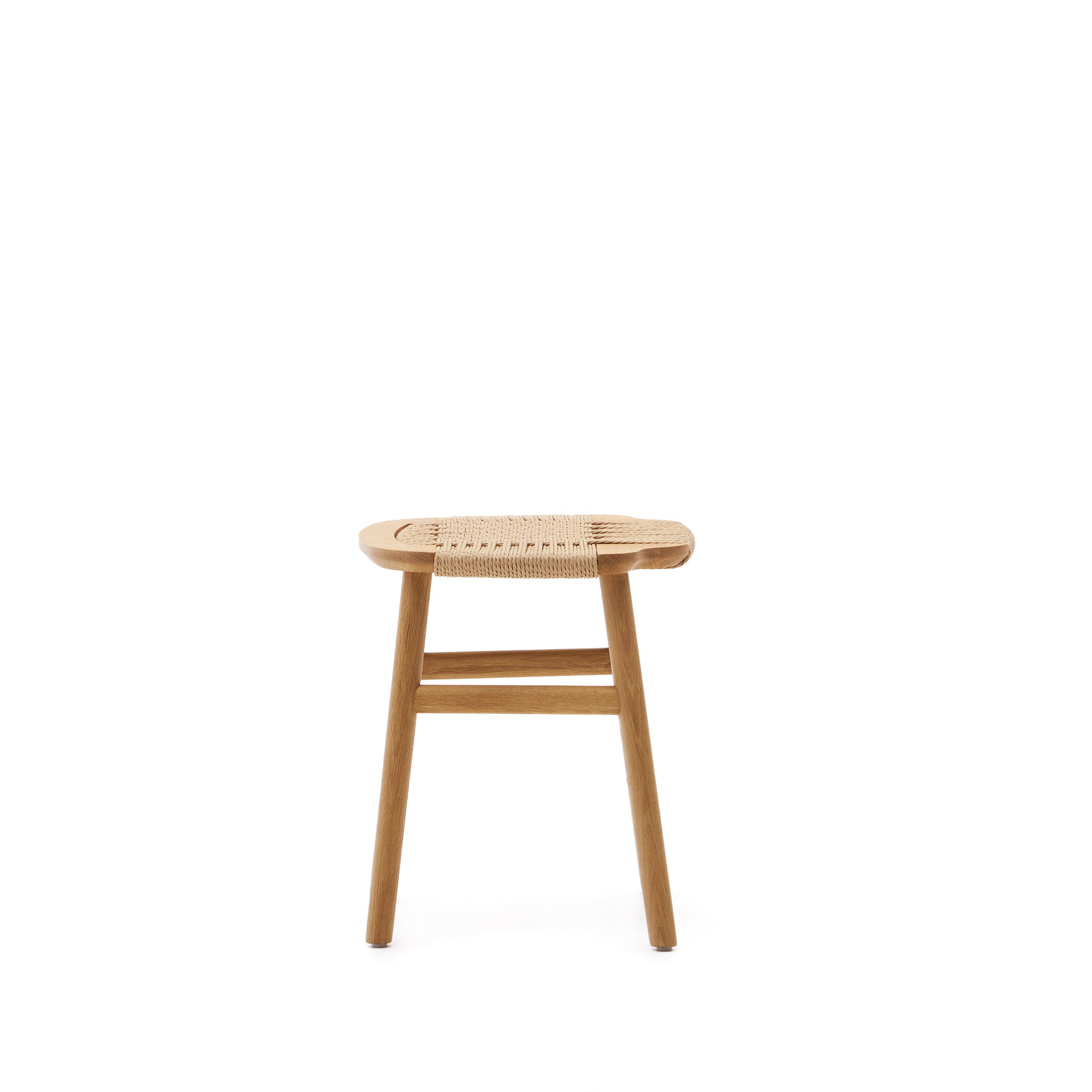 Enit stool made of beige paper cord and solid oak wood with natural finish, 43cm FSC Mix Credit