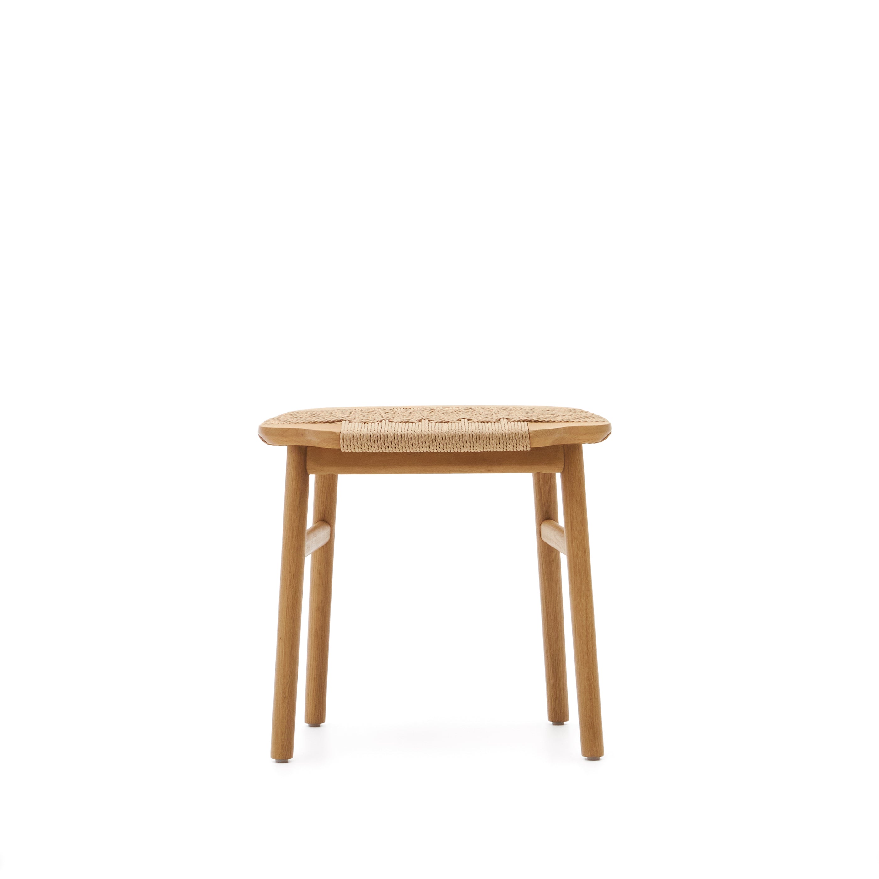 Enit stool made of beige paper cord and solid oak wood with natural finish, 43cm FSC Mix Credit