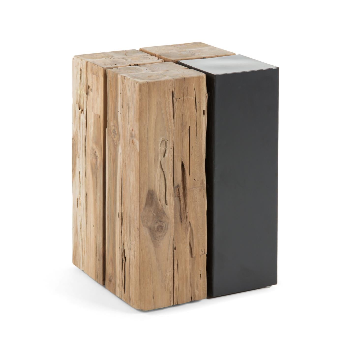 Kwango solid teak wood and metal side table, 29 x 29 cm