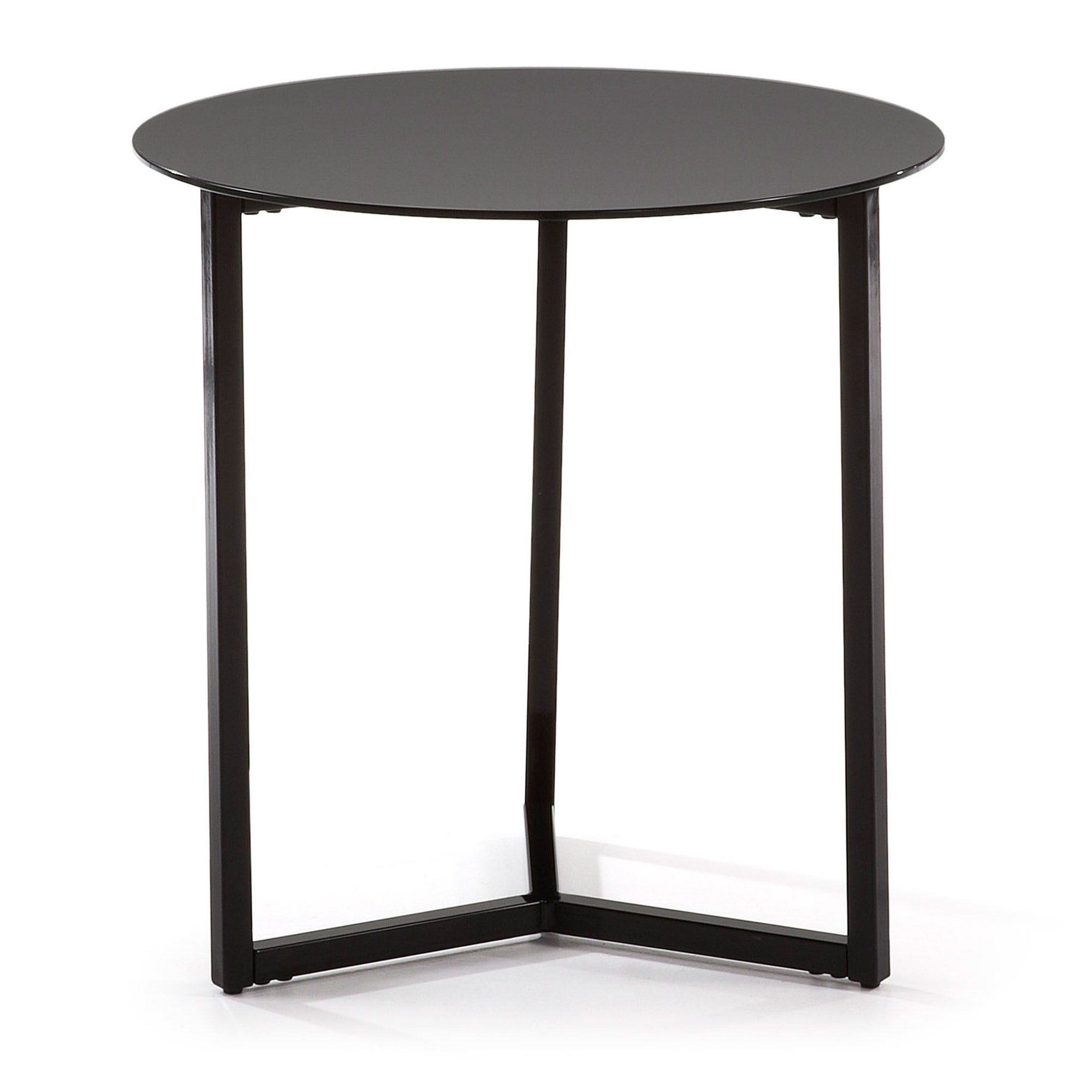 Black Raeam side table made with tempered glass and steel in black finish Ø 50 cm
