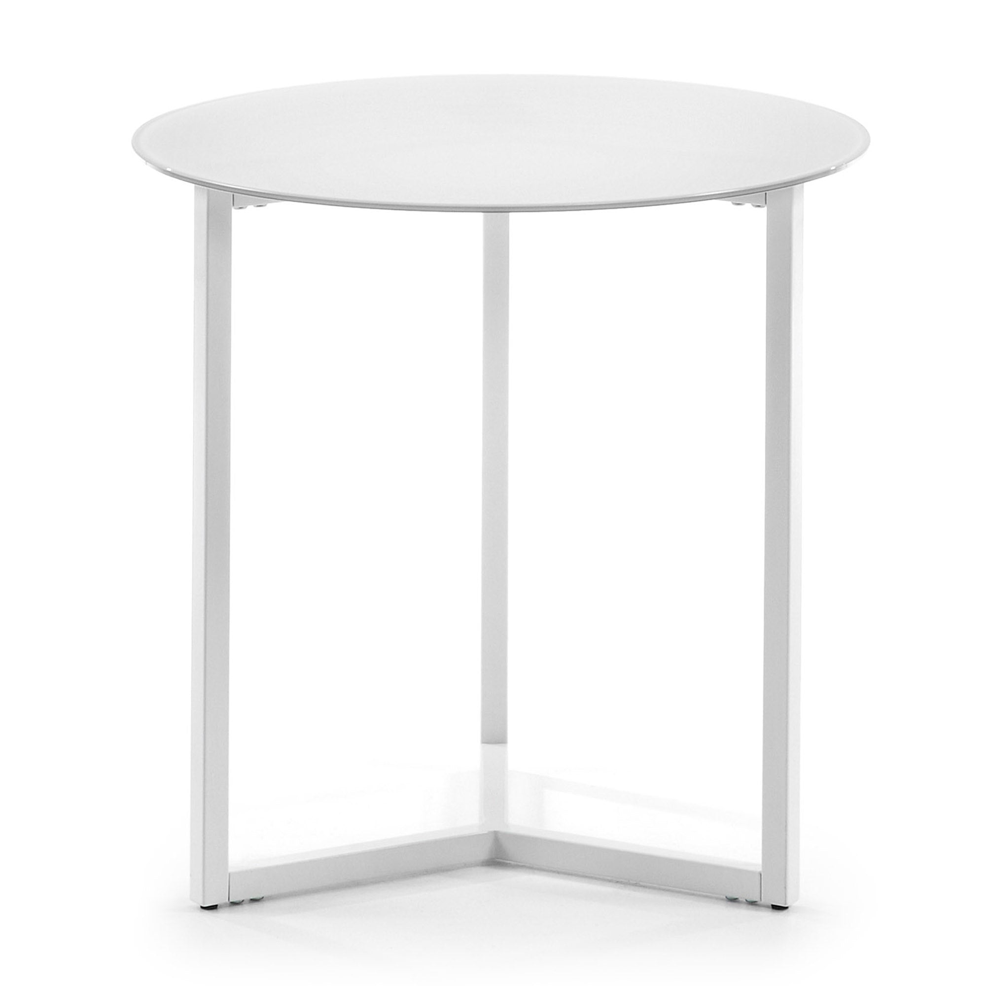 Fehér Raeam kisasztal edzett üvegből és acélból, fehér kivitelben Ø 50 cm