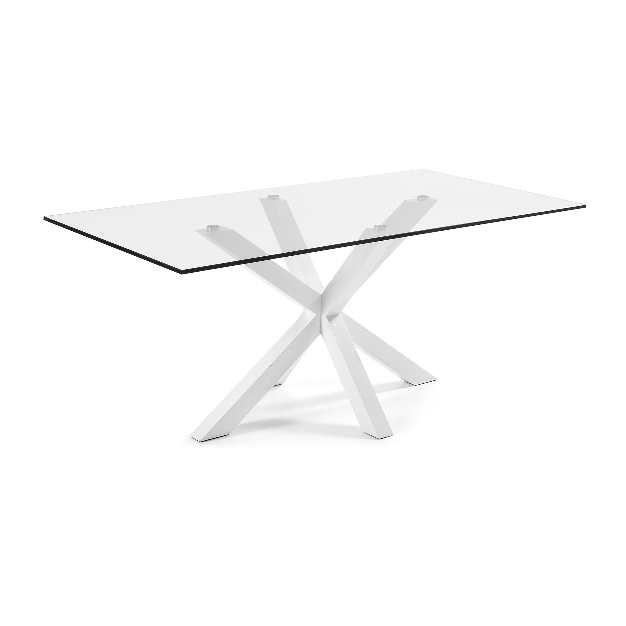 Argo glass table with steel legs with white finish 200 x 100 cm