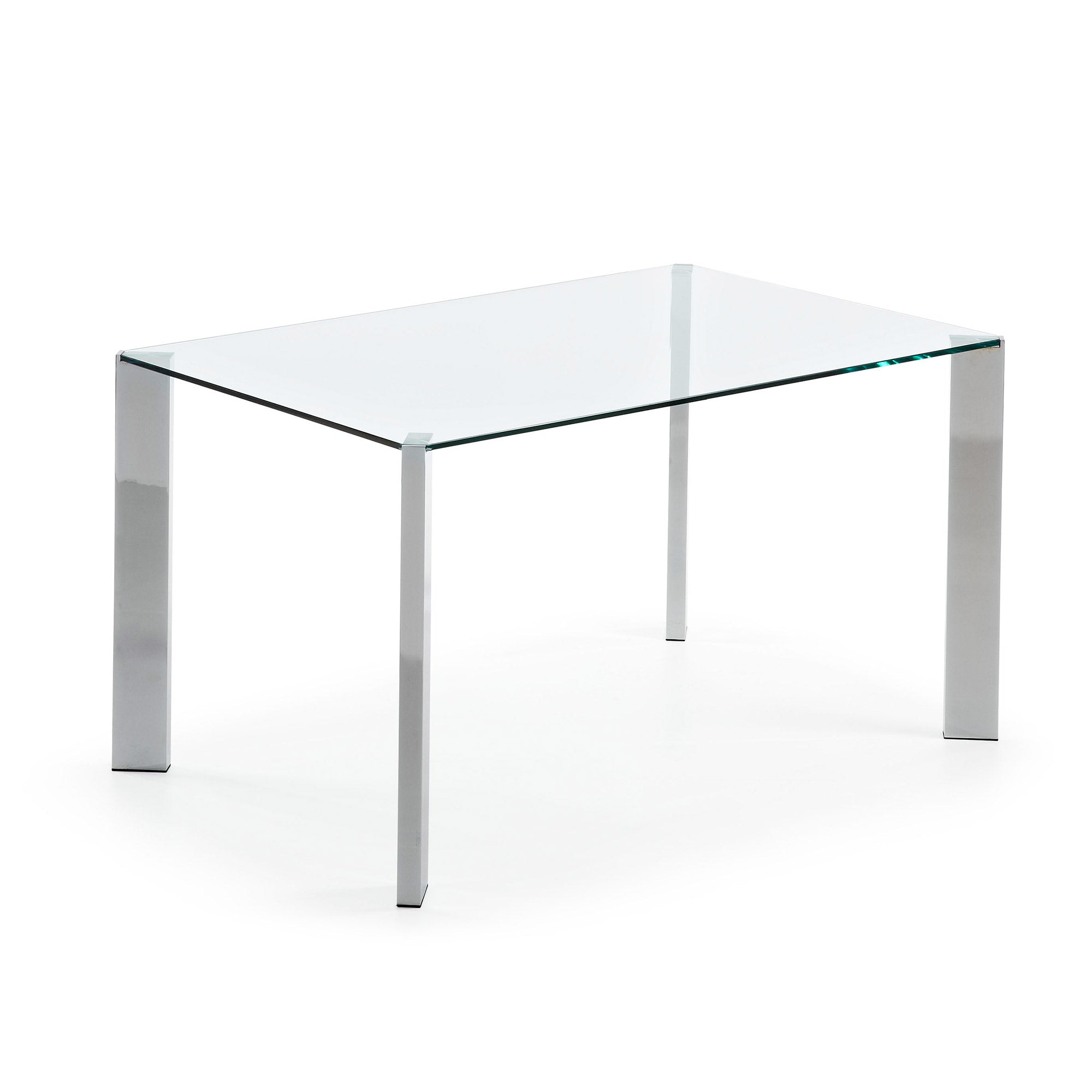 Spot glass table with steel legs and chrome finish 142 x 92 cm