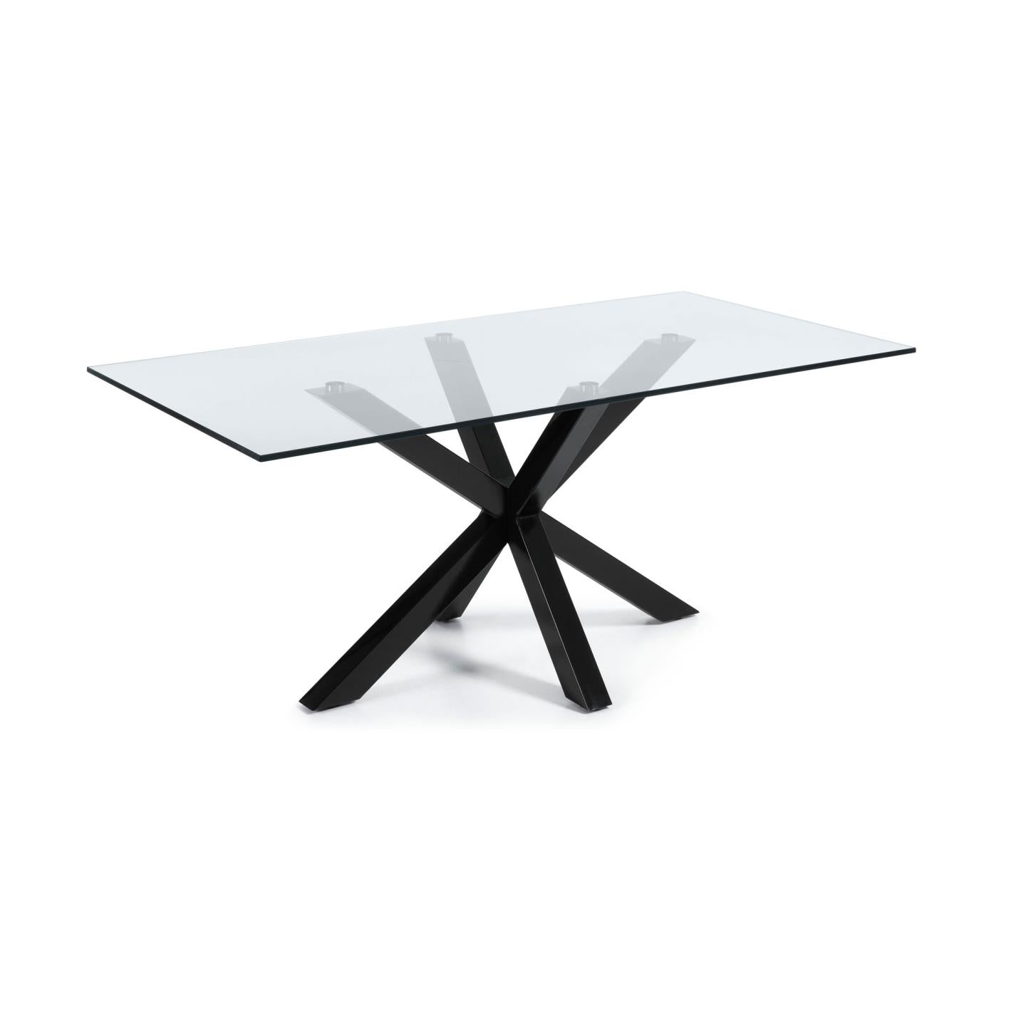 Argo glass table with steel legs with black finish 200 x 100 cm