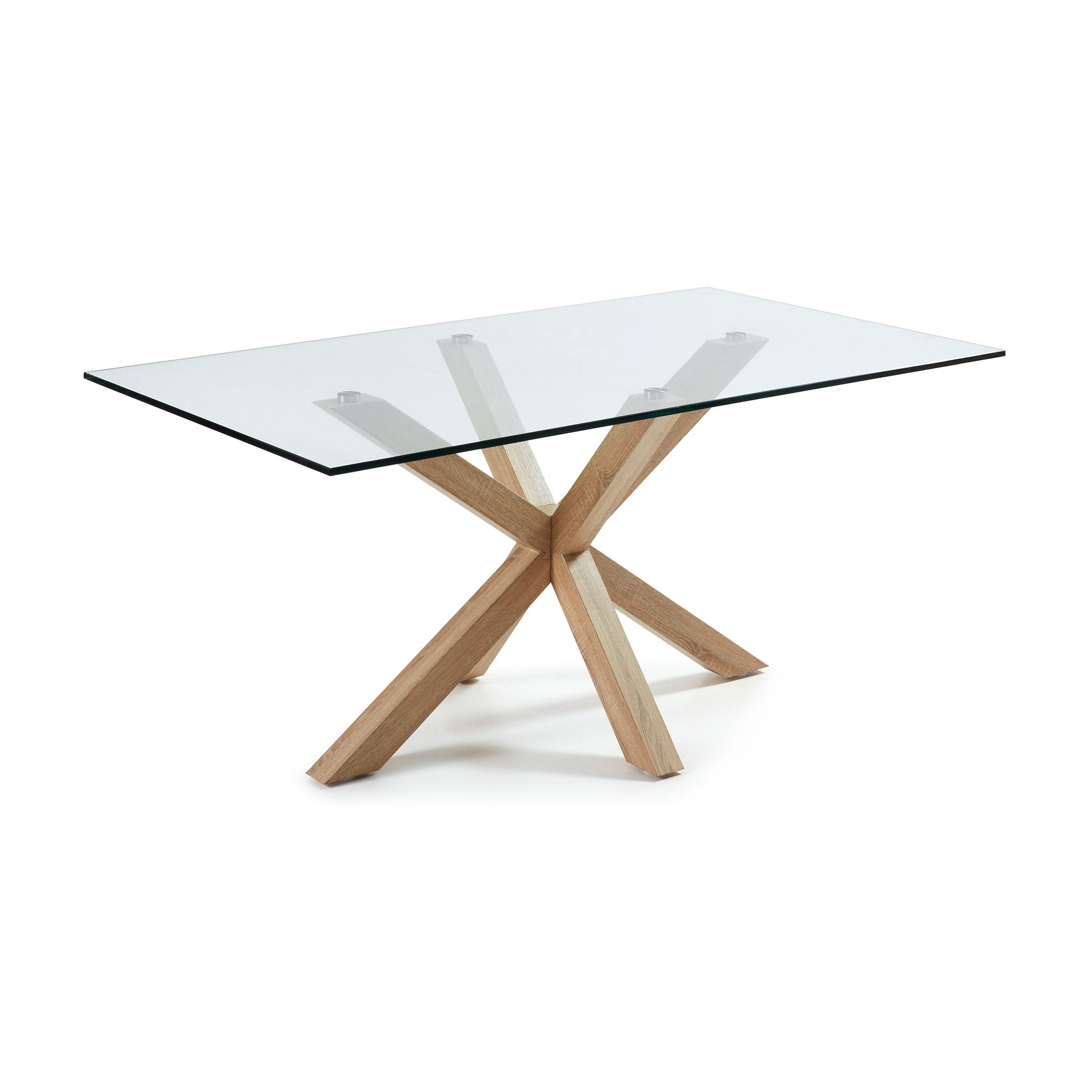 Argo glass table with steel legs with wood-effect finish 160 x 90 cm