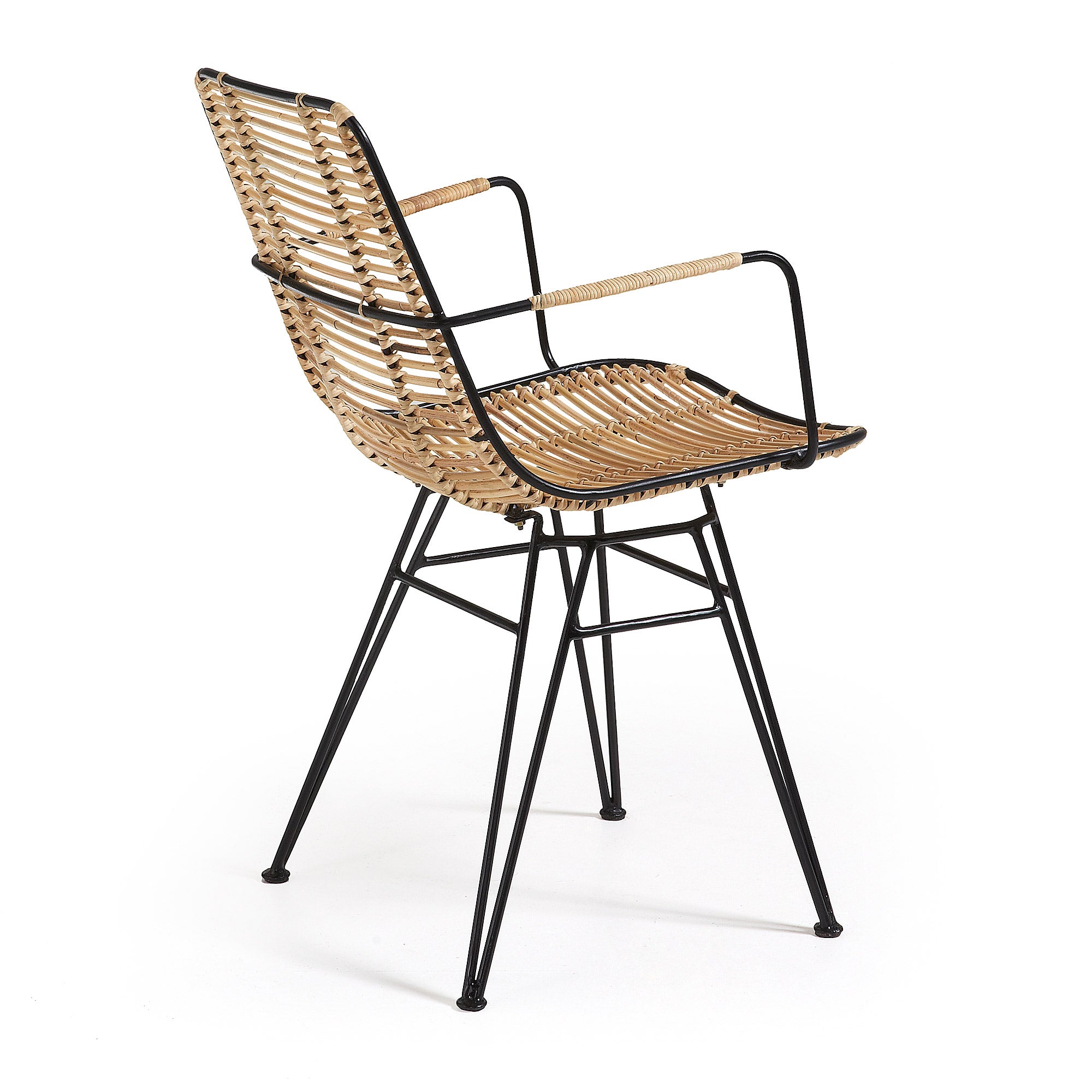 Tishana rattan and black steel chair with armrests