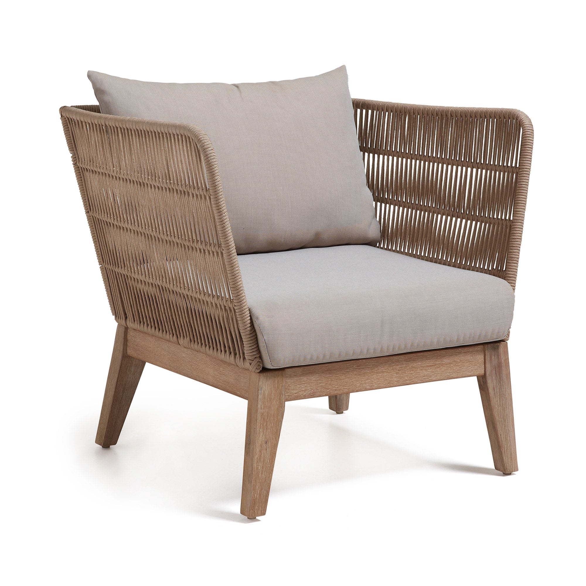 Belleny armchair in beige cord and solid acacia wood, 100% FSC