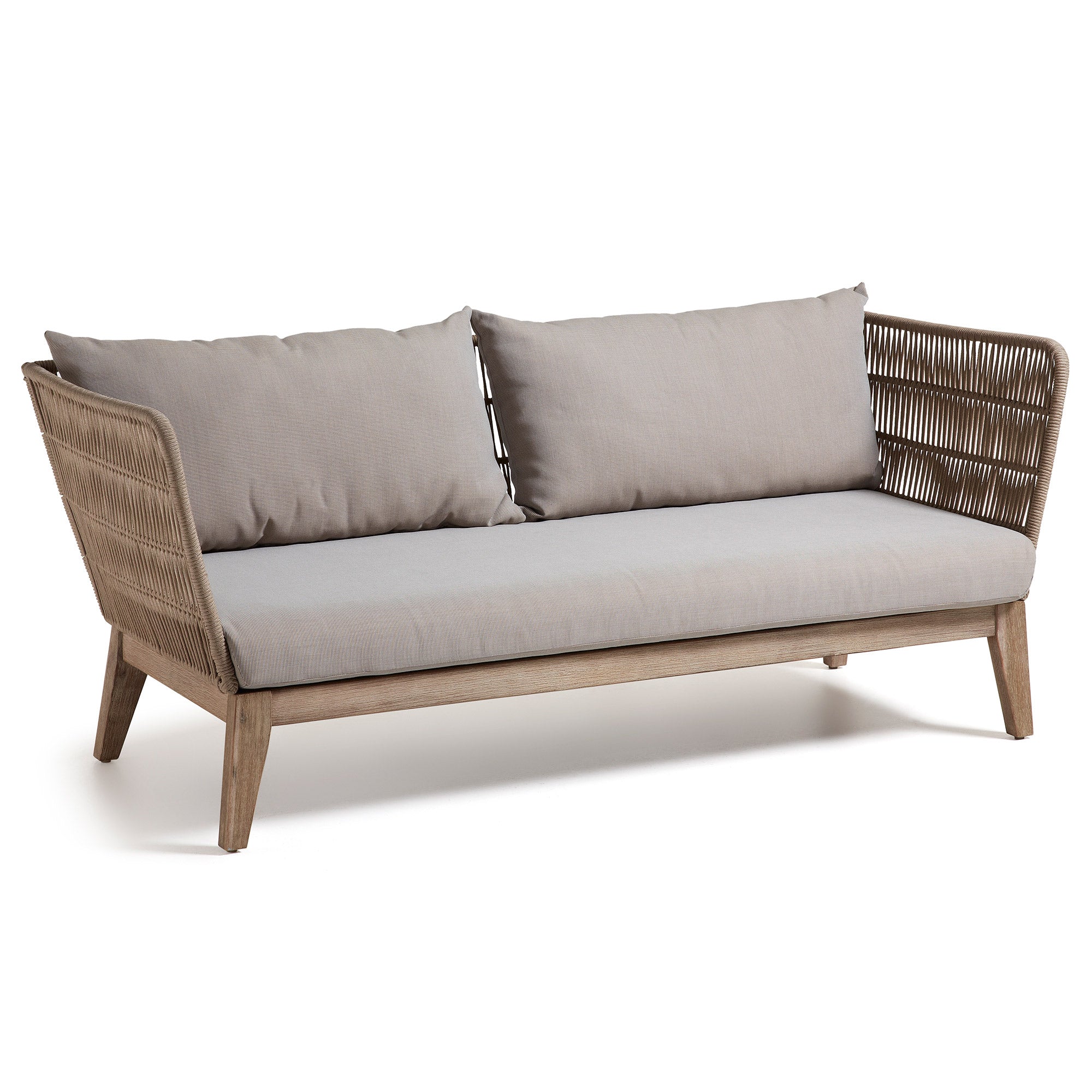 Belleny 3 személyes kanapé bézs színű kord és tömör akácfa, 176 cm FSC 100%