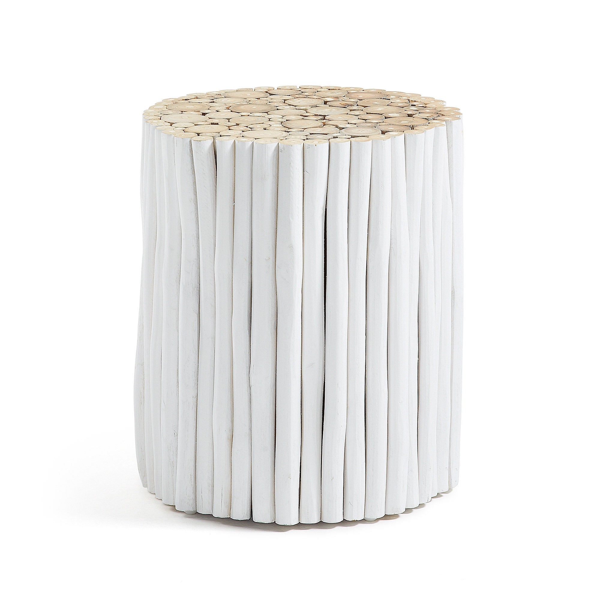 Filip tömör teakfa kisasztal, fehér kivitelben, Ø 35 cm