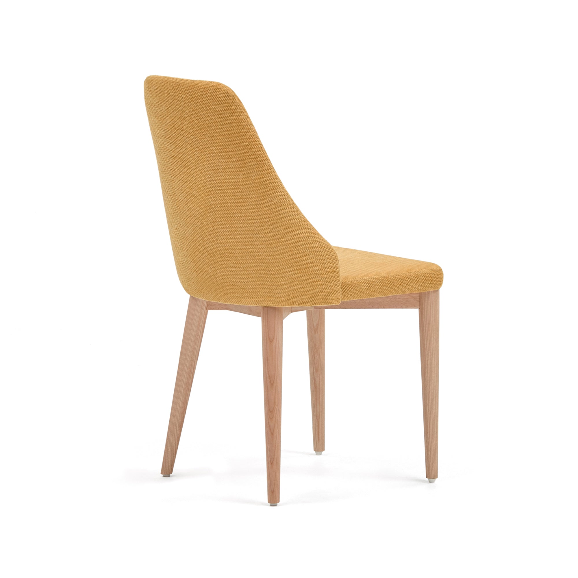 Rosie szék mustárszínű zseníliából, tömör kőrisfa lábakkal, természetes kivitelben.