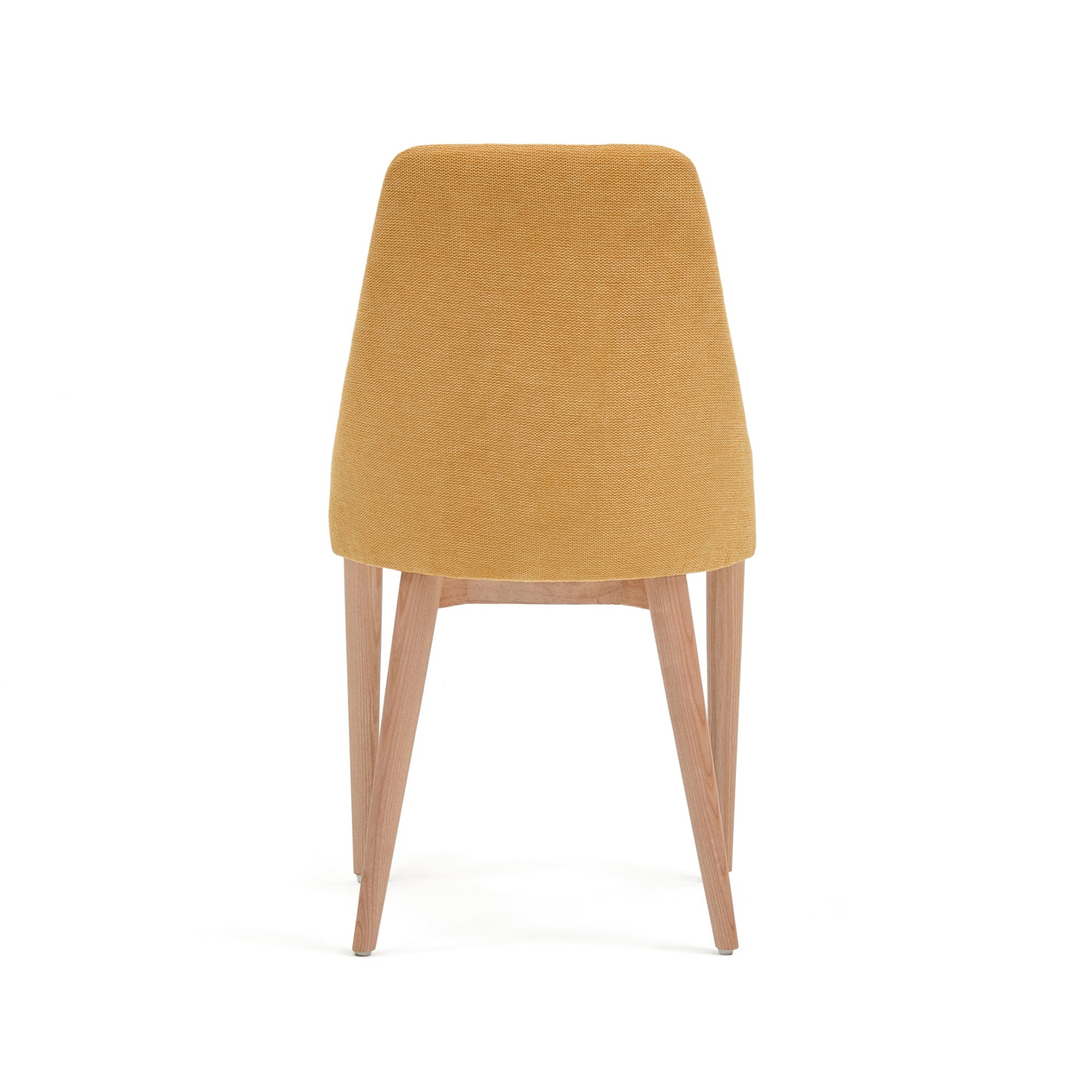 Rosie szék mustárszínű zseníliából, tömör kőrisfa lábakkal, természetes kivitelben.