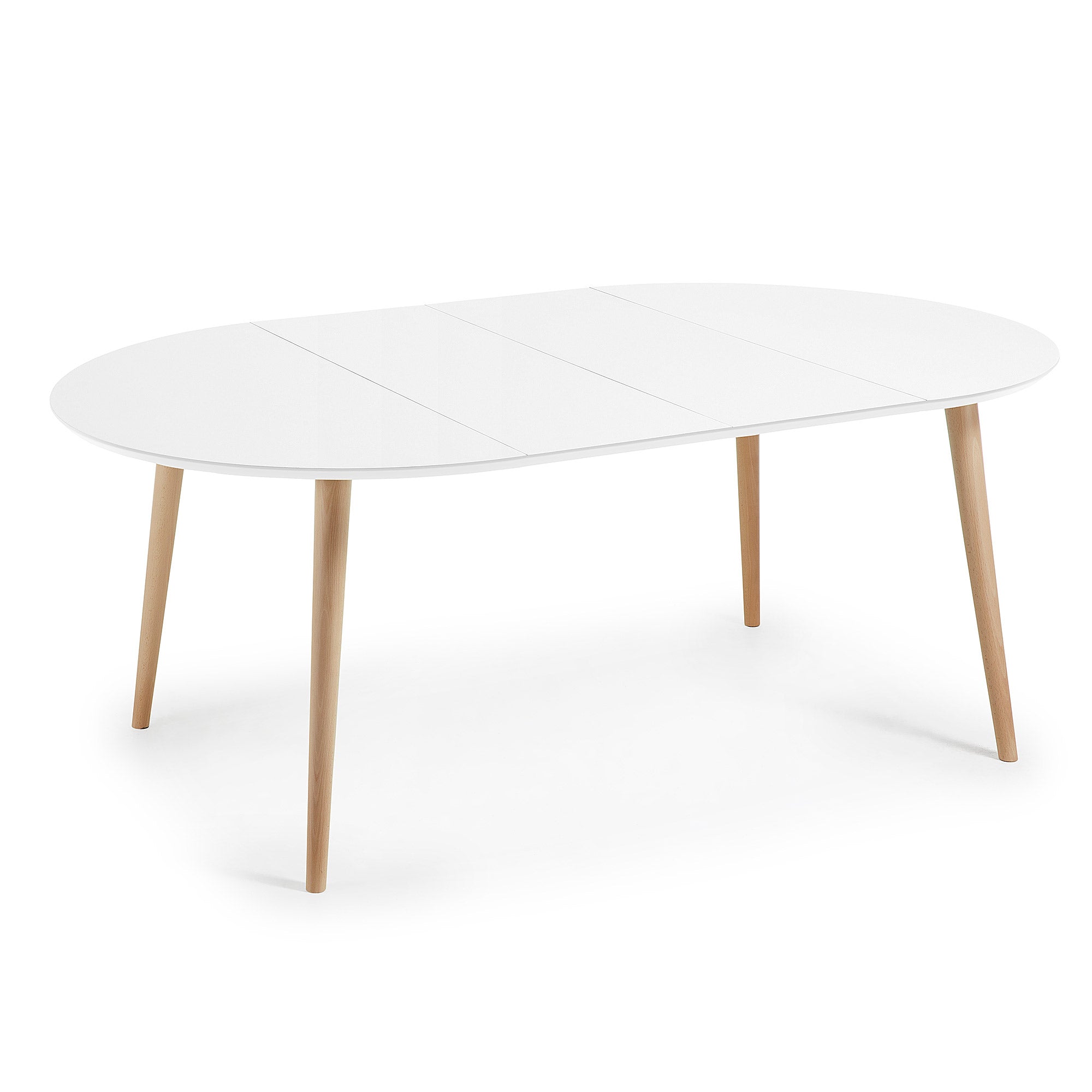 Oqui round extendable MDF table with white lacquer and solid beech legs 120(200)x120 cm
