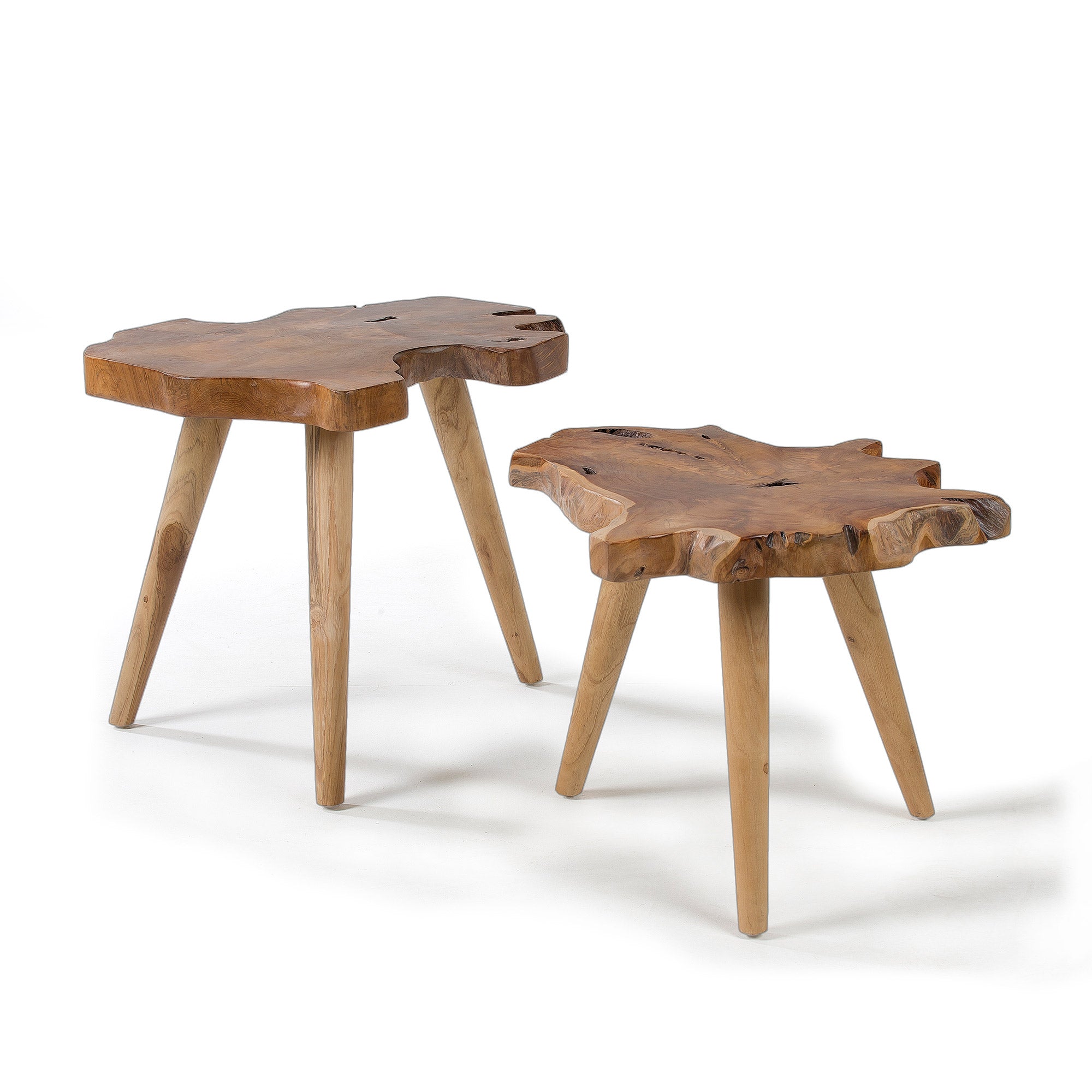 Hattie set of 2 solid teak wood side tables, 60 cm / 56 cm