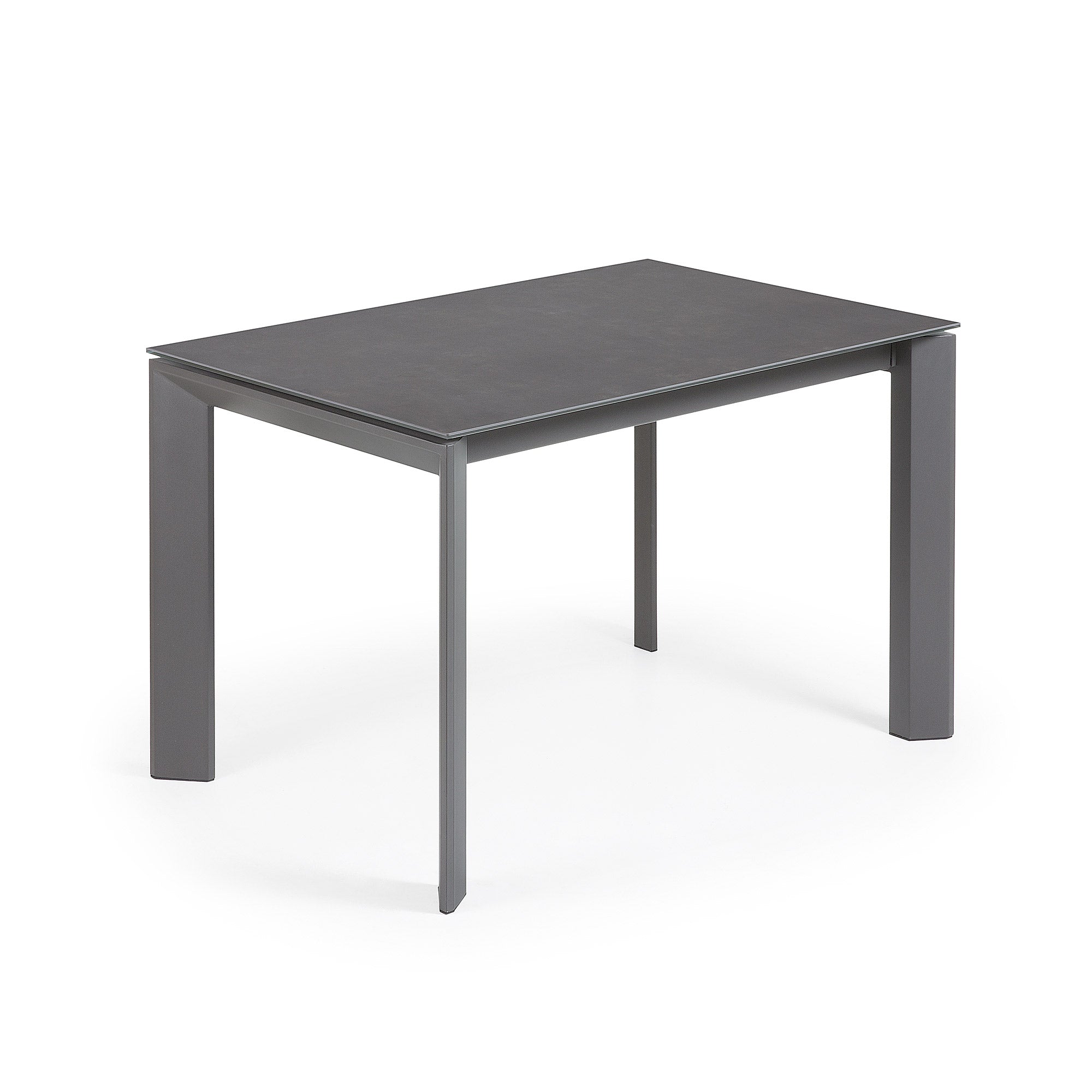 Axis extendable porcelain table with Volcano Rock finish and dark grey steel legs, 120 (180) cm