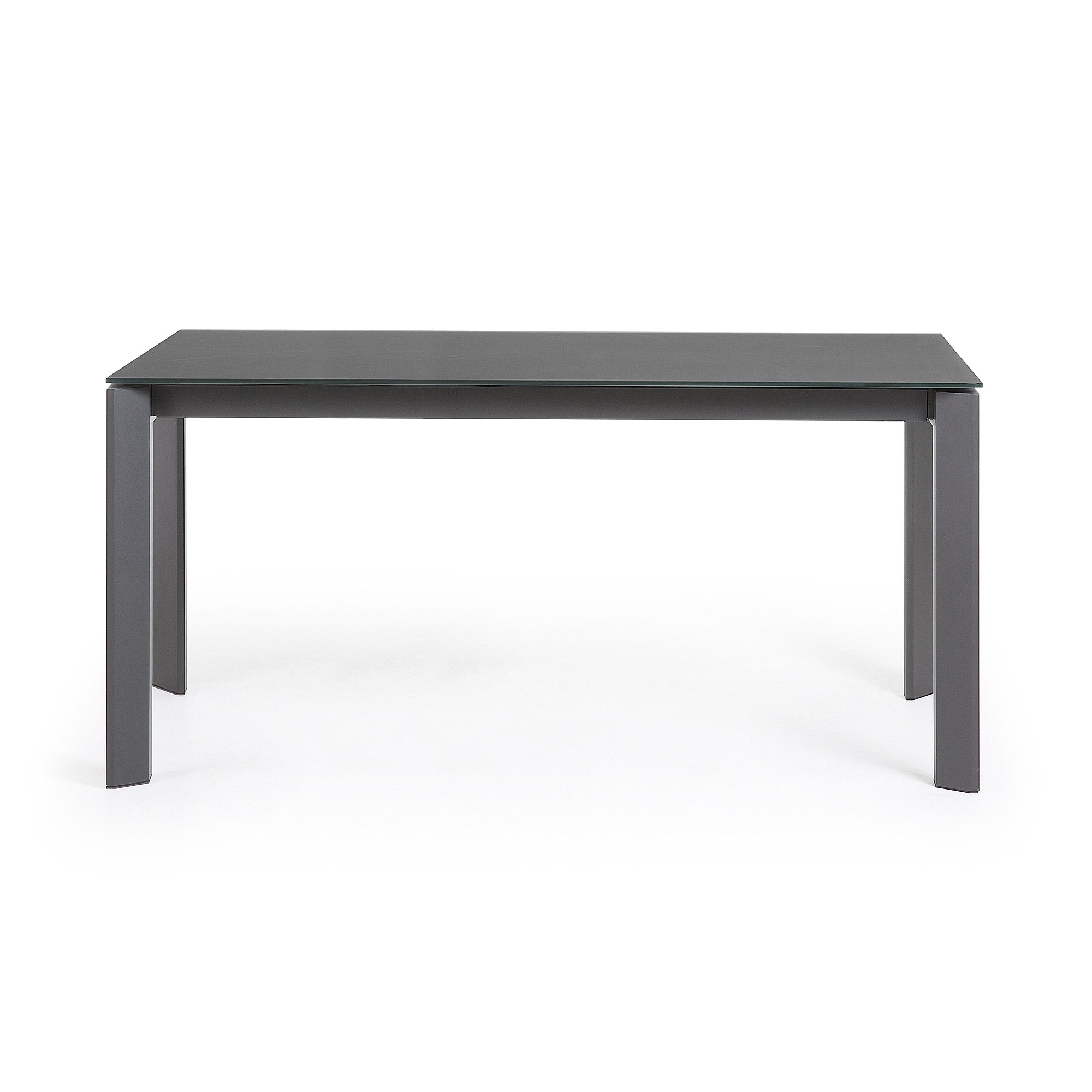 Axis kihúzható asztal szürke üvegből, sötétszürke acéllábakkal, 160 (220) cm, 160 (220) cm