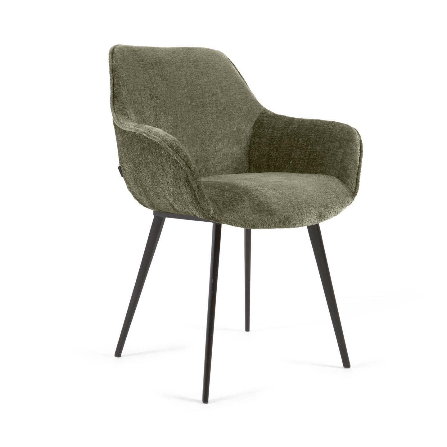 Amira chair in dark green chenille with steel legs with black finish
