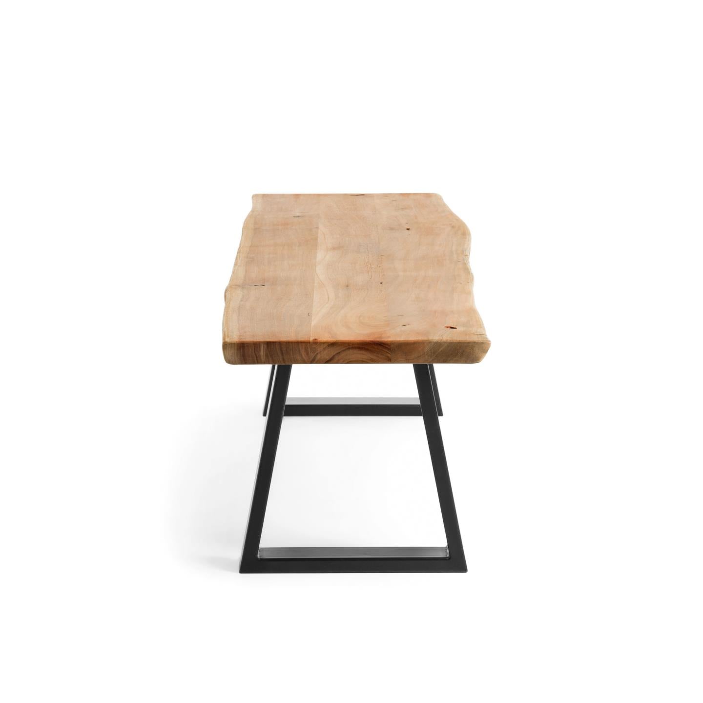 Alaia bench in solid acacia wood with black steel legs, 180 cm