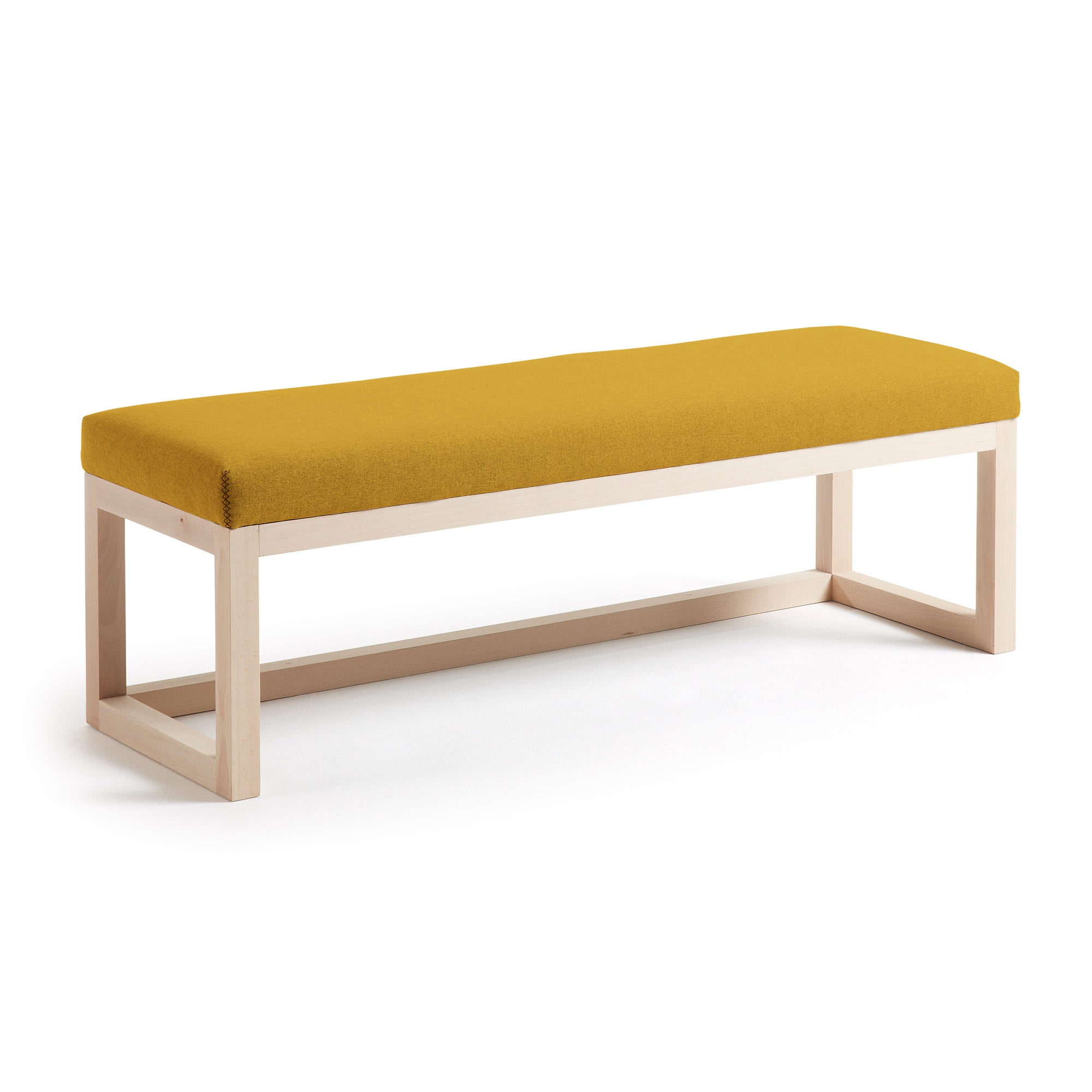 Loya solid beech wood bench in mustard, 128 cm
