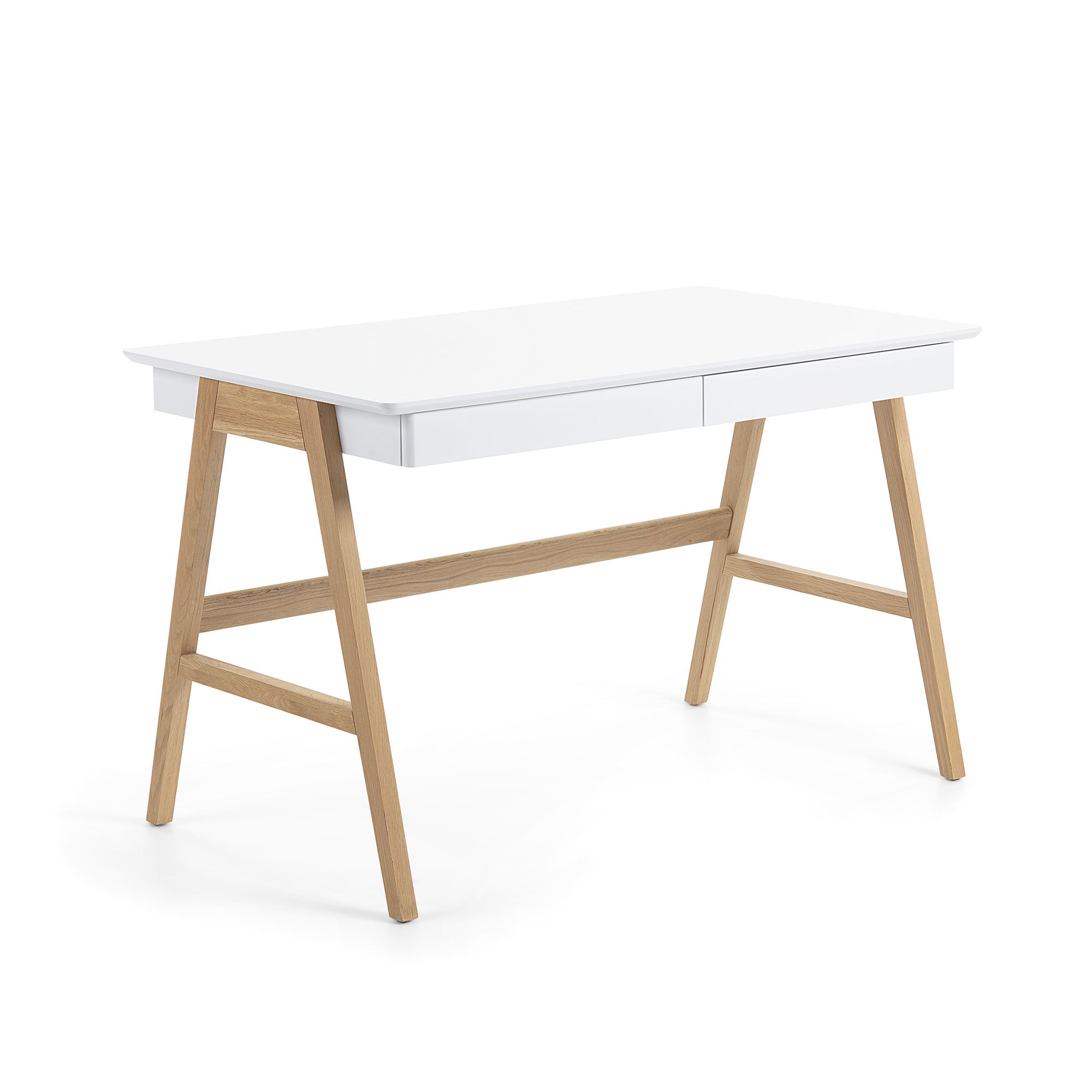Dyana desk in MDF with white lacquer and solid ash wood legs, 120 x 60 cm