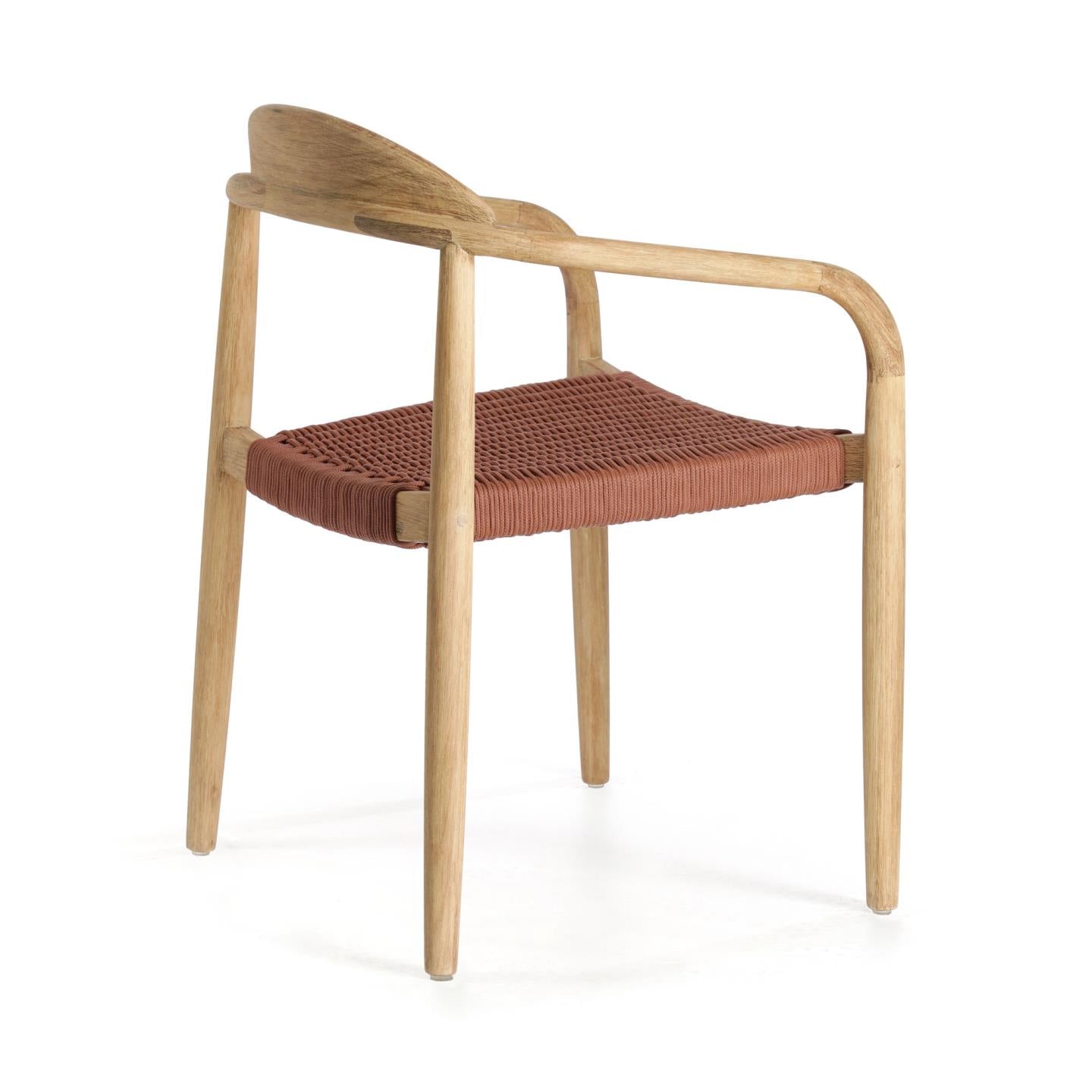 Nina stackable chair in solid acacia wood and terracotta rope seat