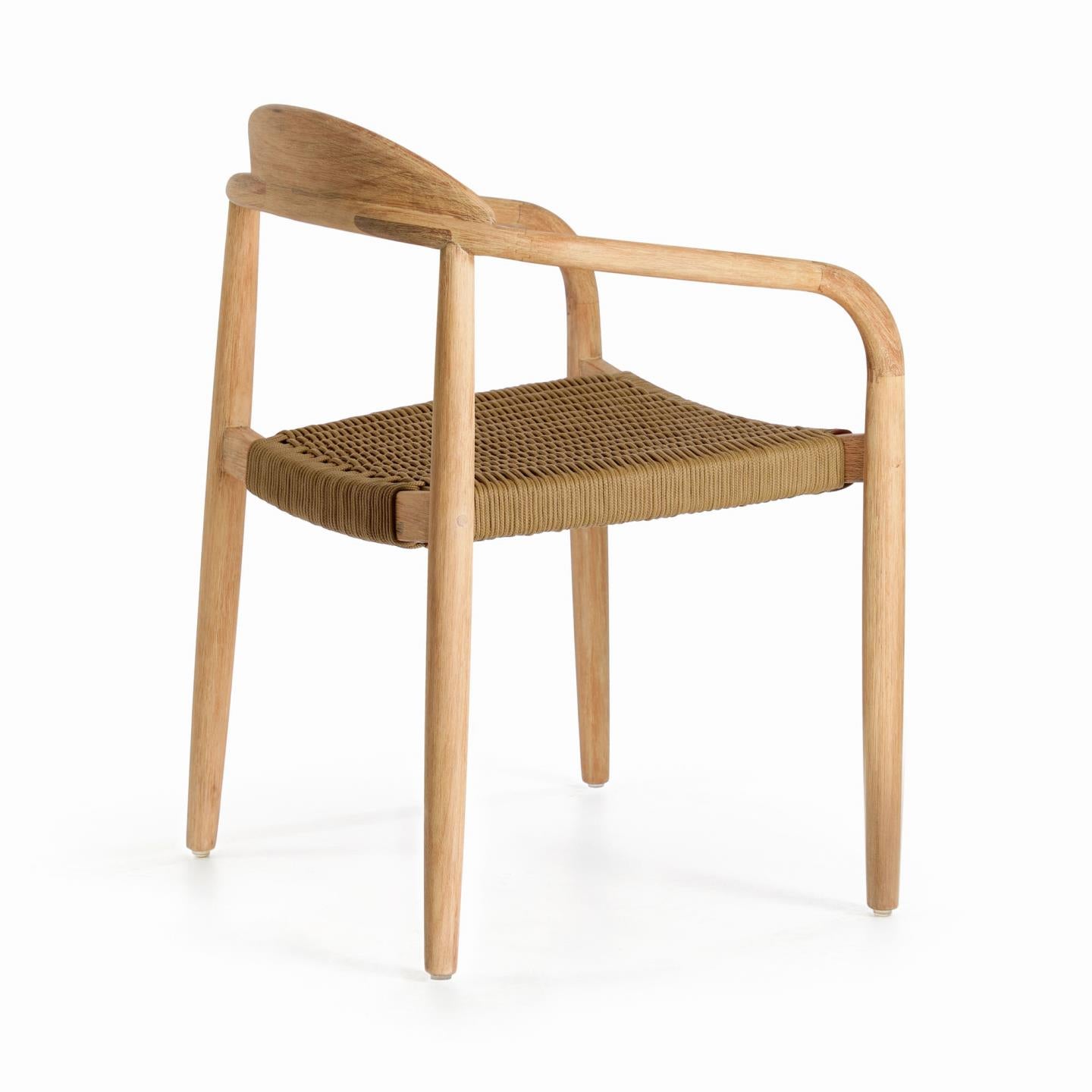 Nina stackable chair in solid acacia wood and beige rope seat
