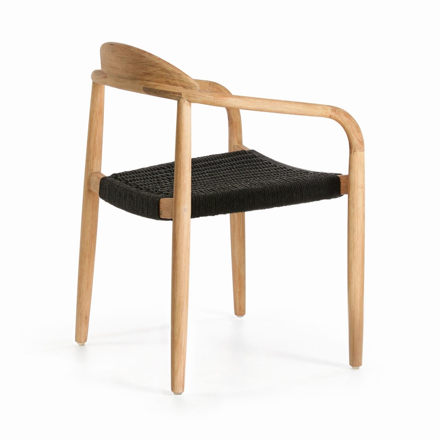 Nina stackable chair in solid acacia wood and black rope seat