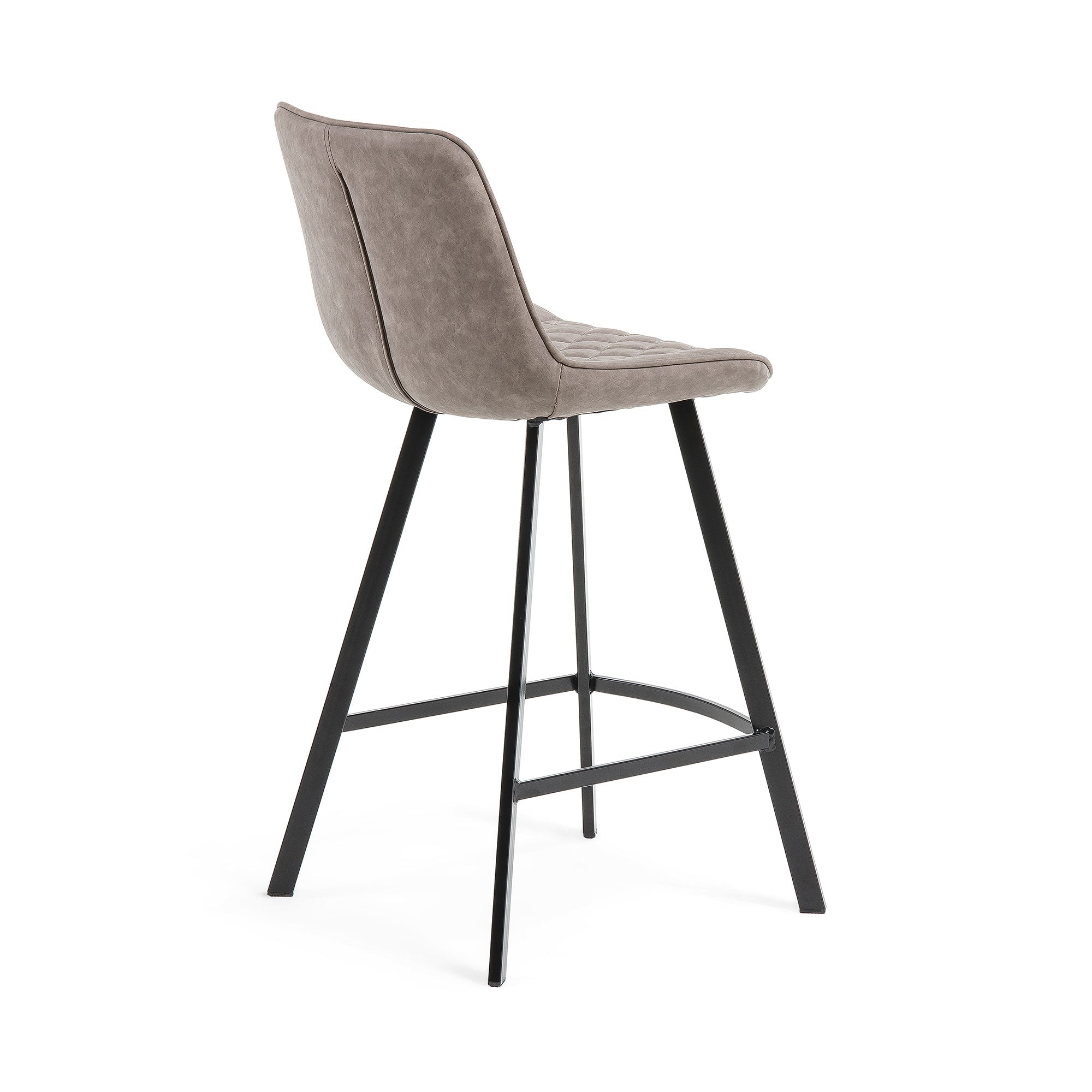 Adela faux leather stool in light grey, with steel legs in a black finish, height 66 cm