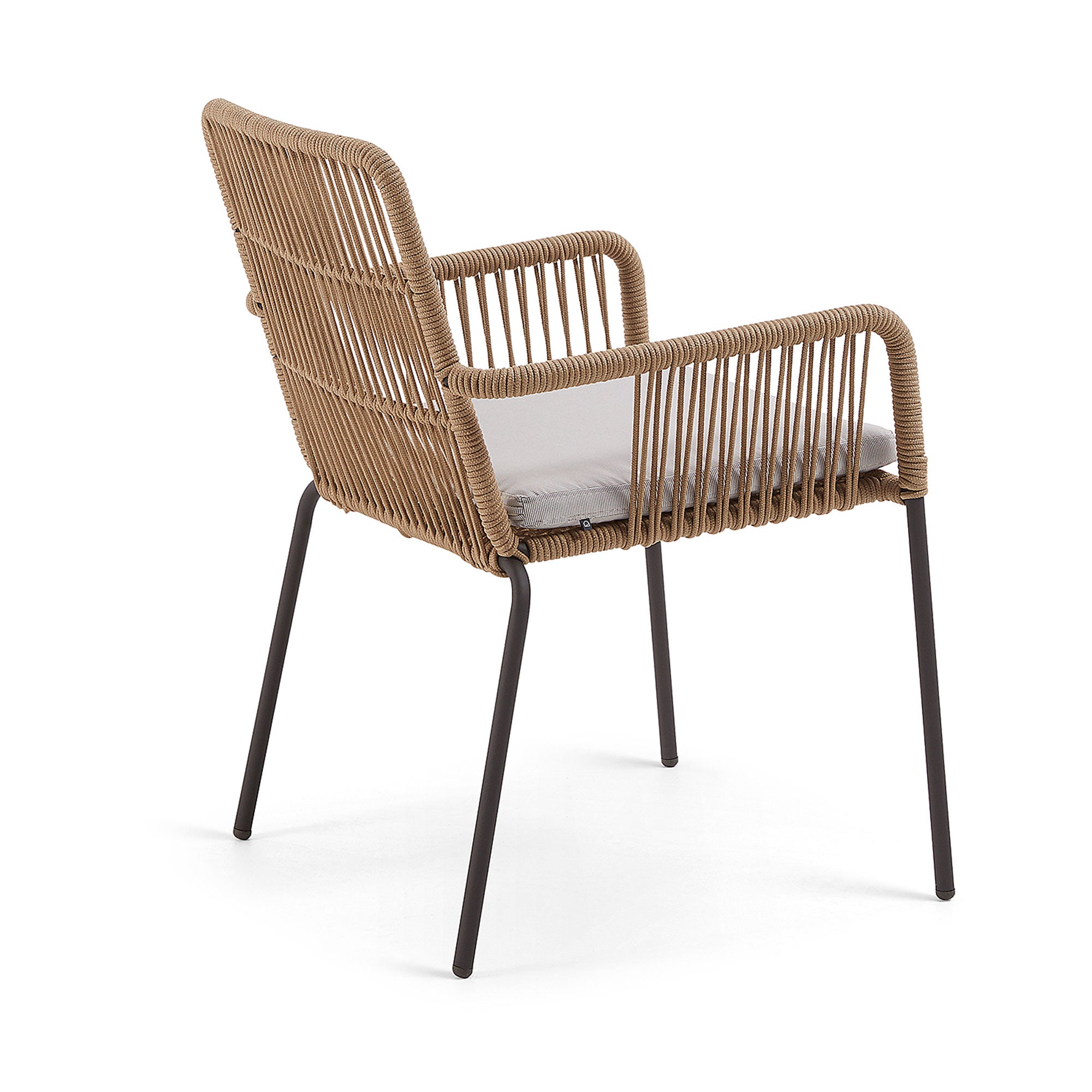 Samanta stackable chair made from beige cord and galvanised steel legs.