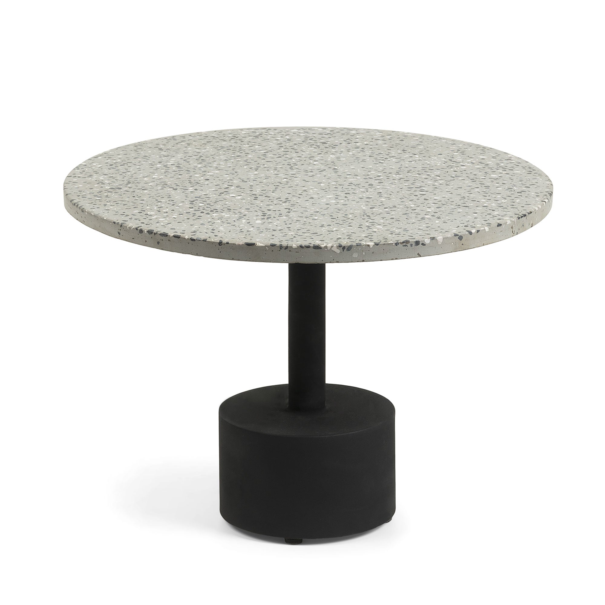 Delano grey terrazzo side table with steel legs in a black finish, Ø 55 cm
