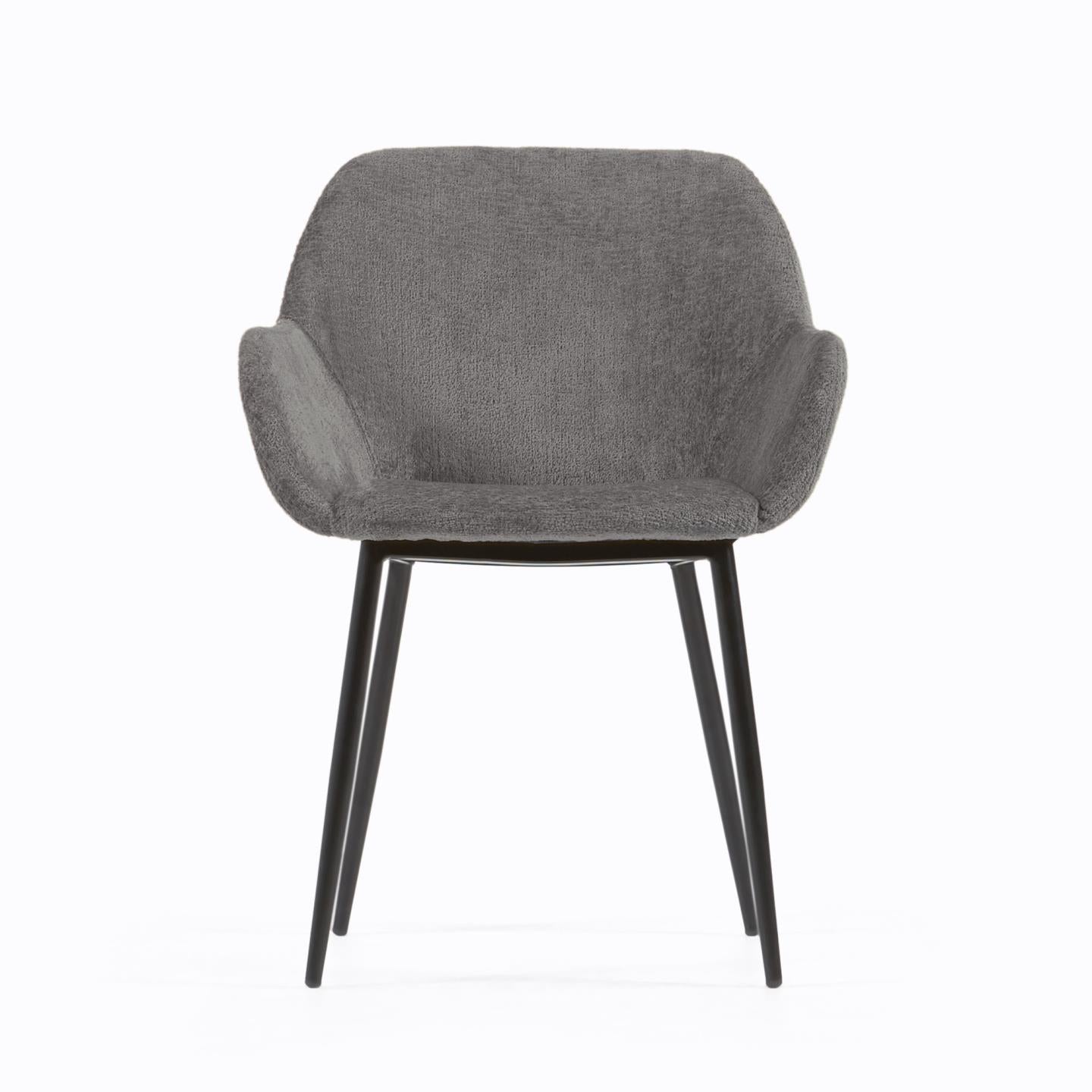 Konna szék sötétszürke zseníliából, acél lábakkal és fekete színűre festett kivitelben